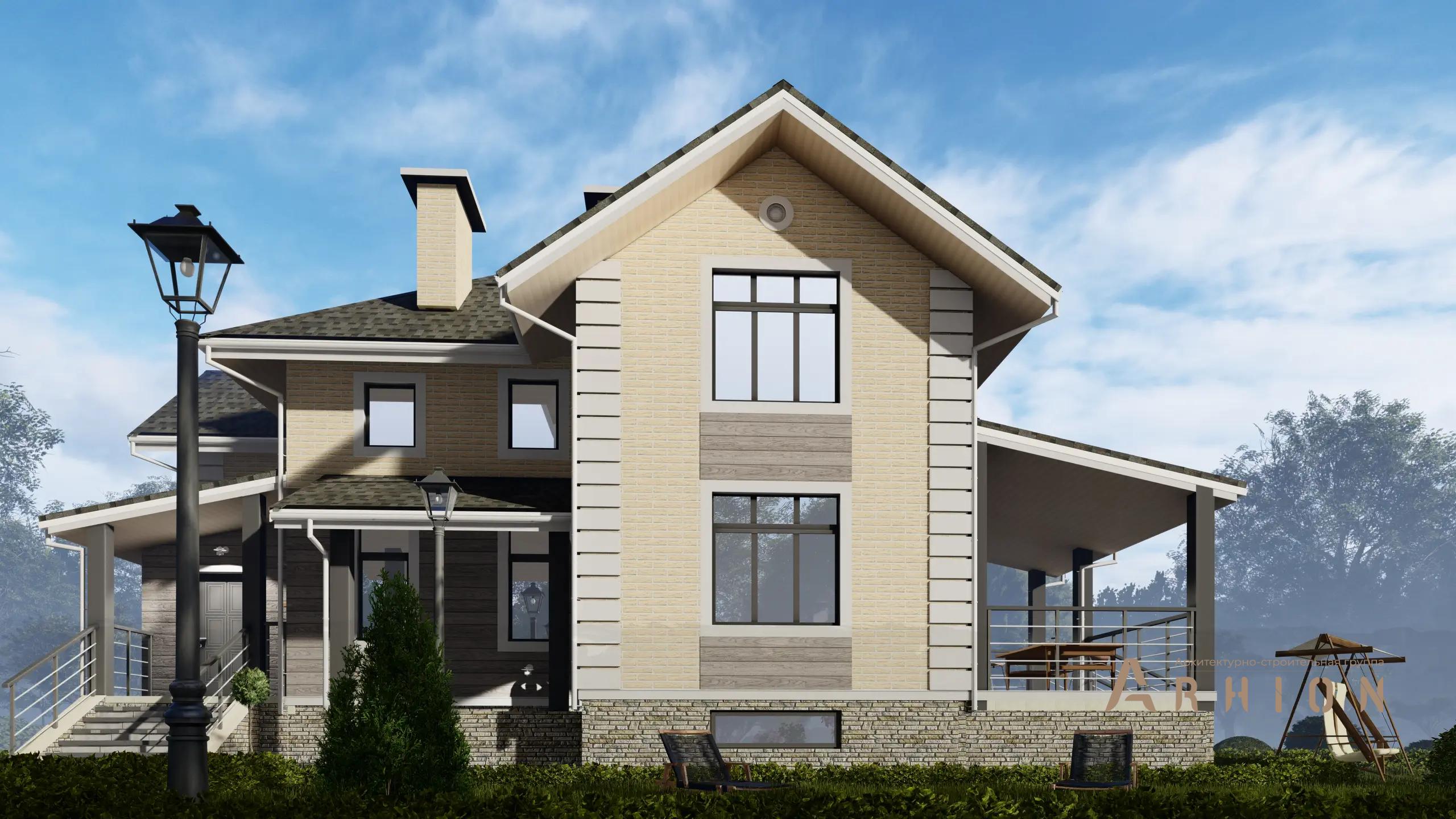 14. Проект двухэтажного дома в немецком стиле с многоскатной кровлей, H-1305, площадью - 280 кв c цокольным этажом, терассой