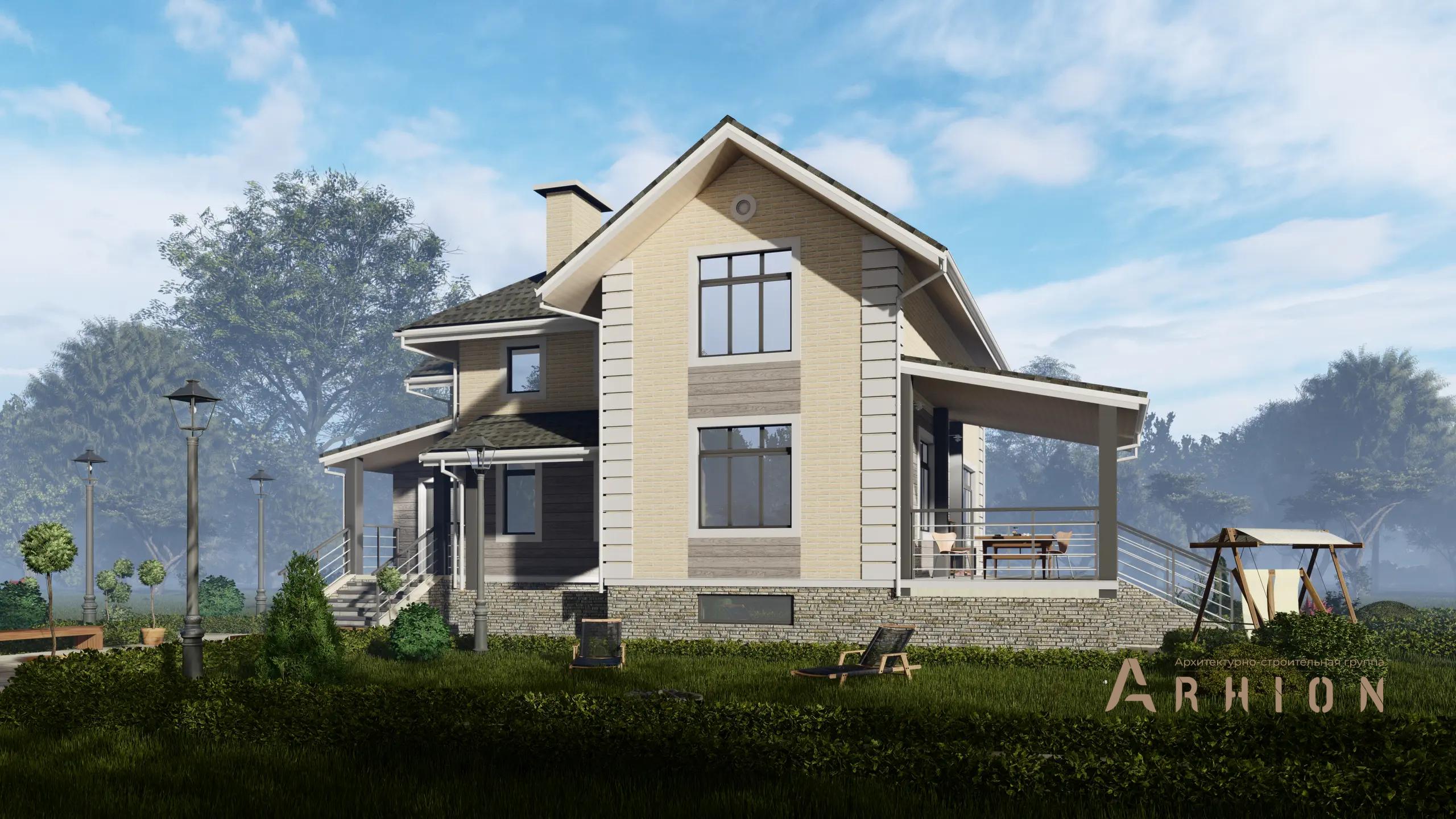 15. Проект двухэтажного дома в немецком стиле с многоскатной кровлей, H-1305, площадью - 280 кв c цокольным этажом, терассой