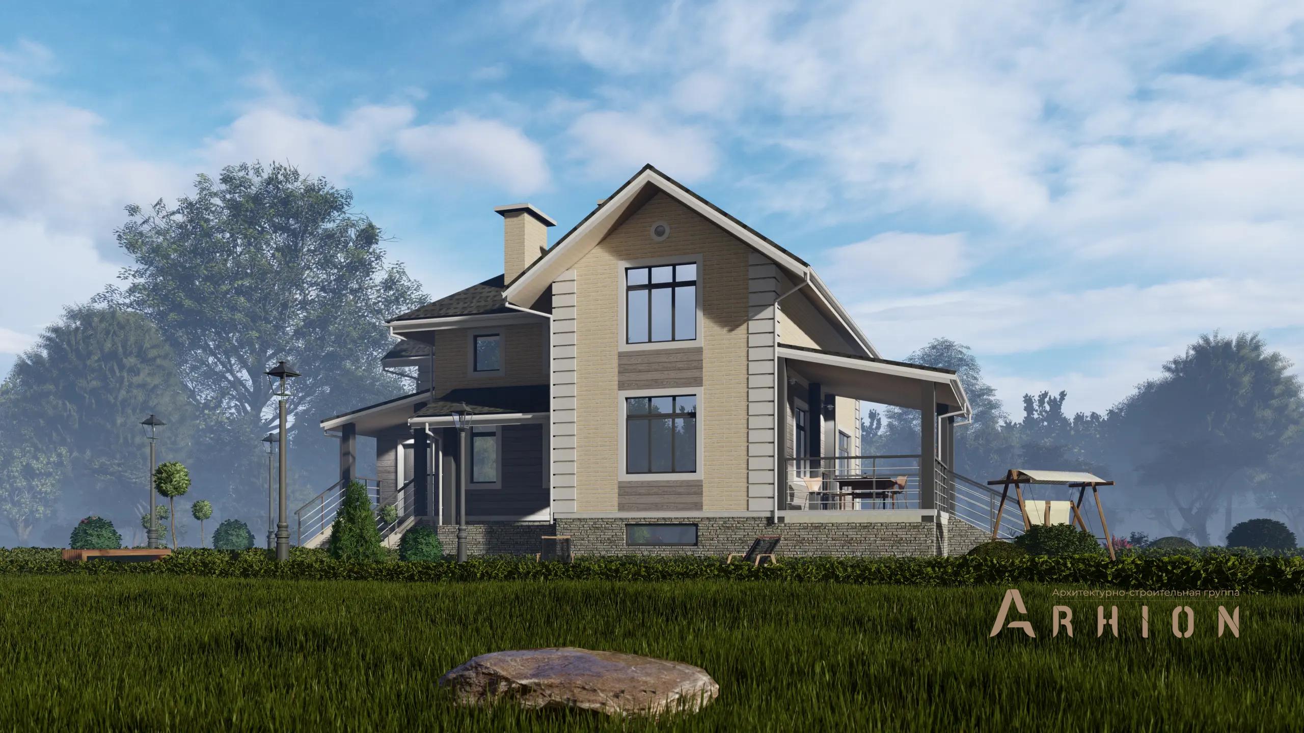 19. Проект двухэтажного дома в немецком стиле с многоскатной кровлей, H-1305, площадью - 280 кв c цокольным этажом, терассой