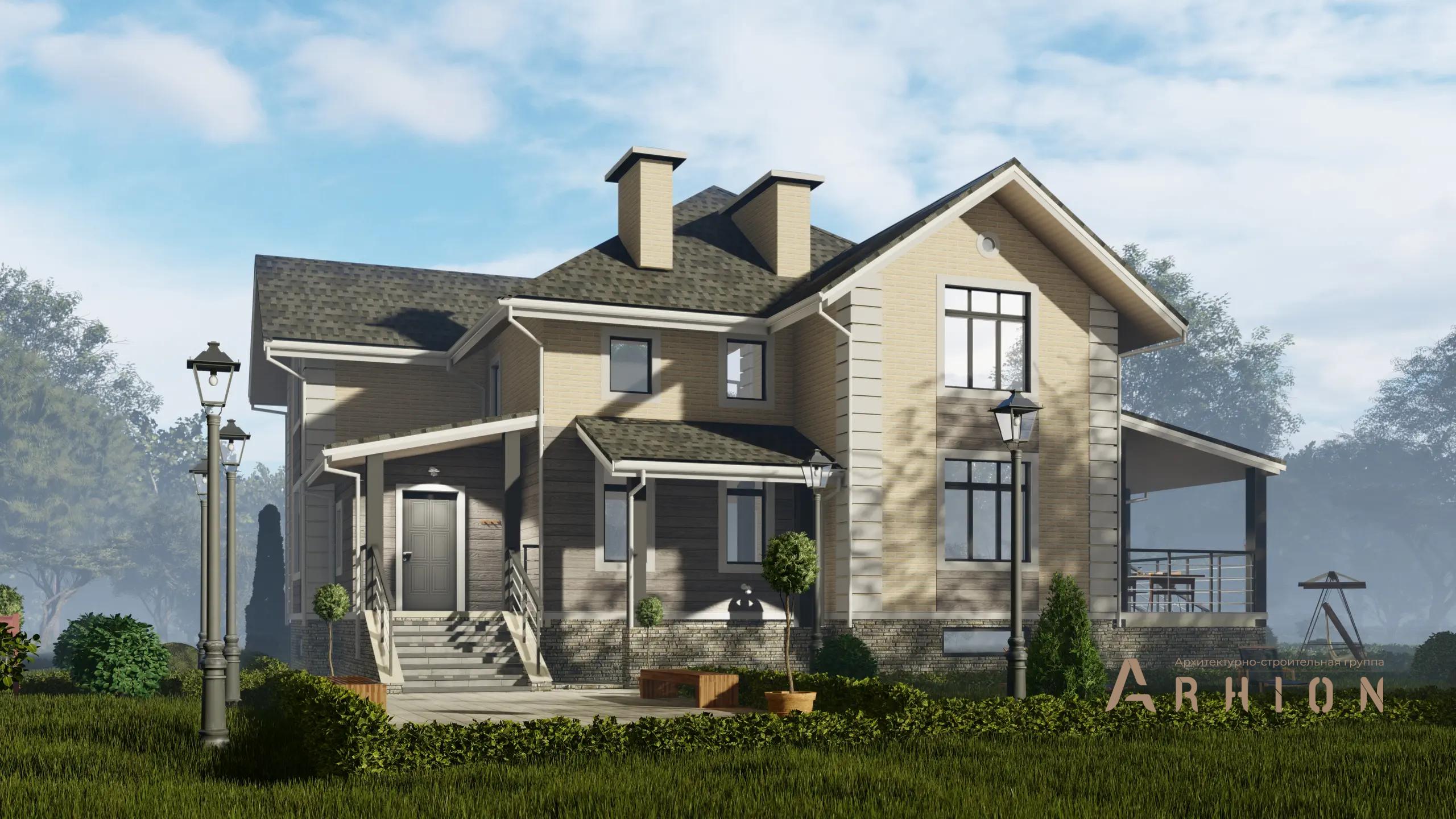 17. Проект двухэтажного дома в немецком стиле с многоскатной кровлей, H-1305, площадью - 280 кв c цокольным этажом, терассой