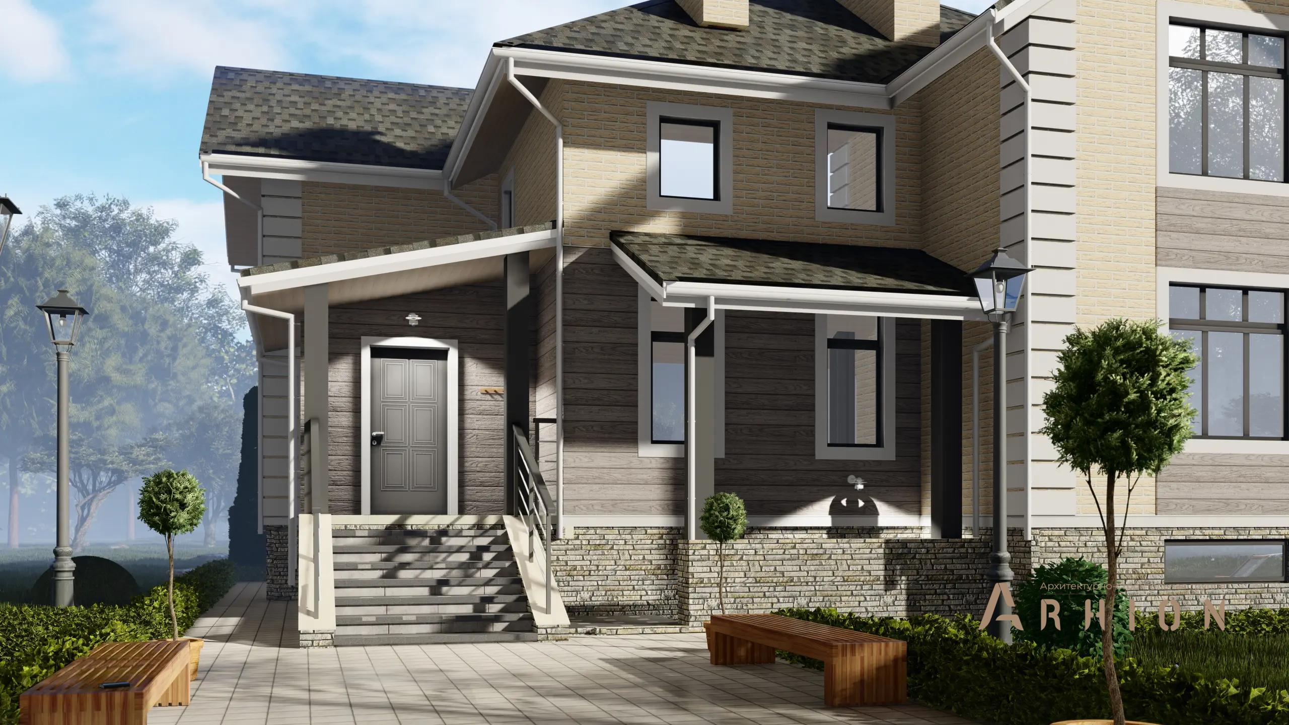 5. Проект двухэтажного дома в немецком стиле с многоскатной кровлей, H-1305, площадью - 280 кв c цокольным этажом, терассой