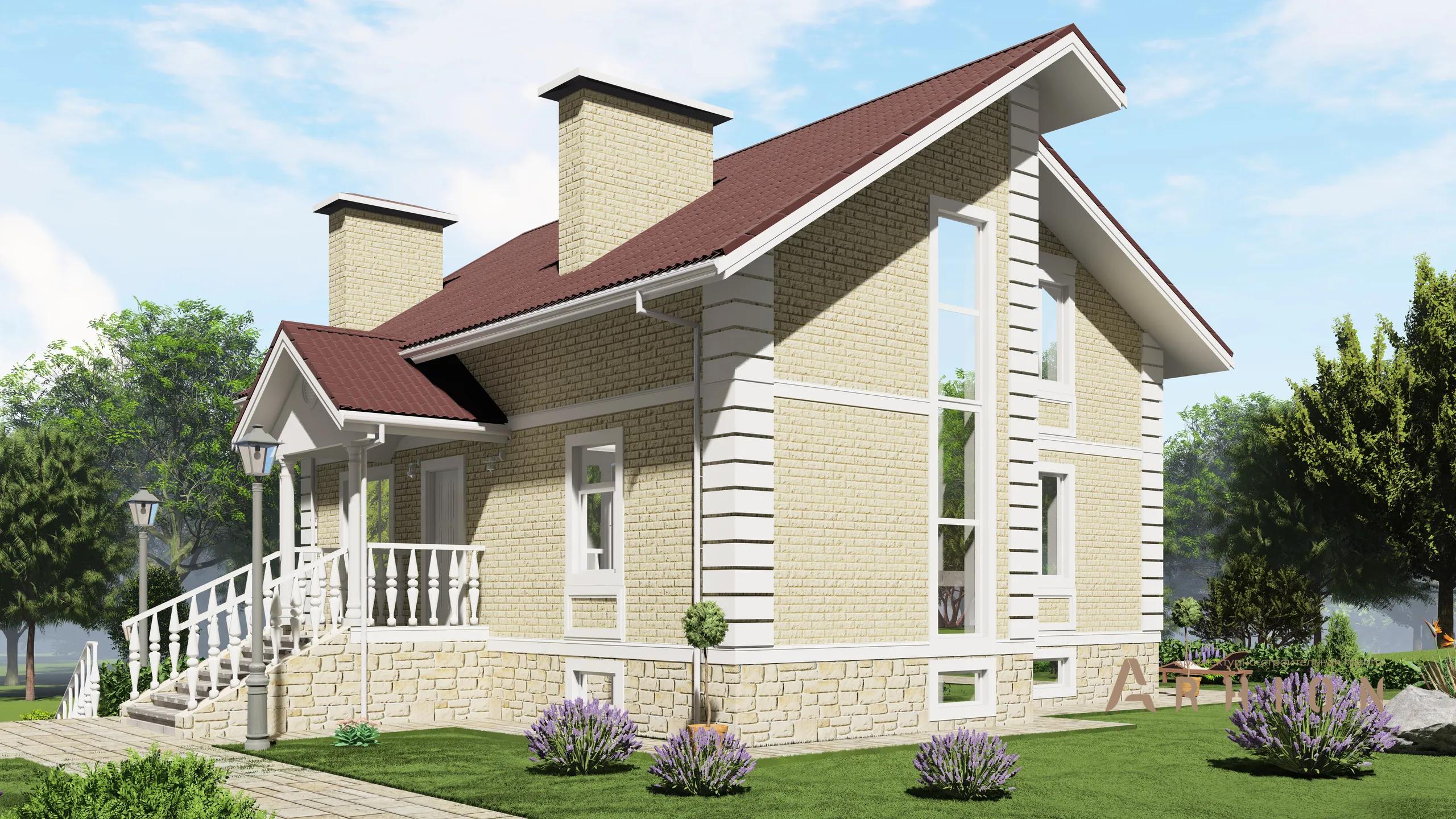 7. Проект двухэтажного дома в современном классическом стиле с двускатной кровлей, H-1306, площадью - 245 кв c цокольным этажом, мансардой, гаражом