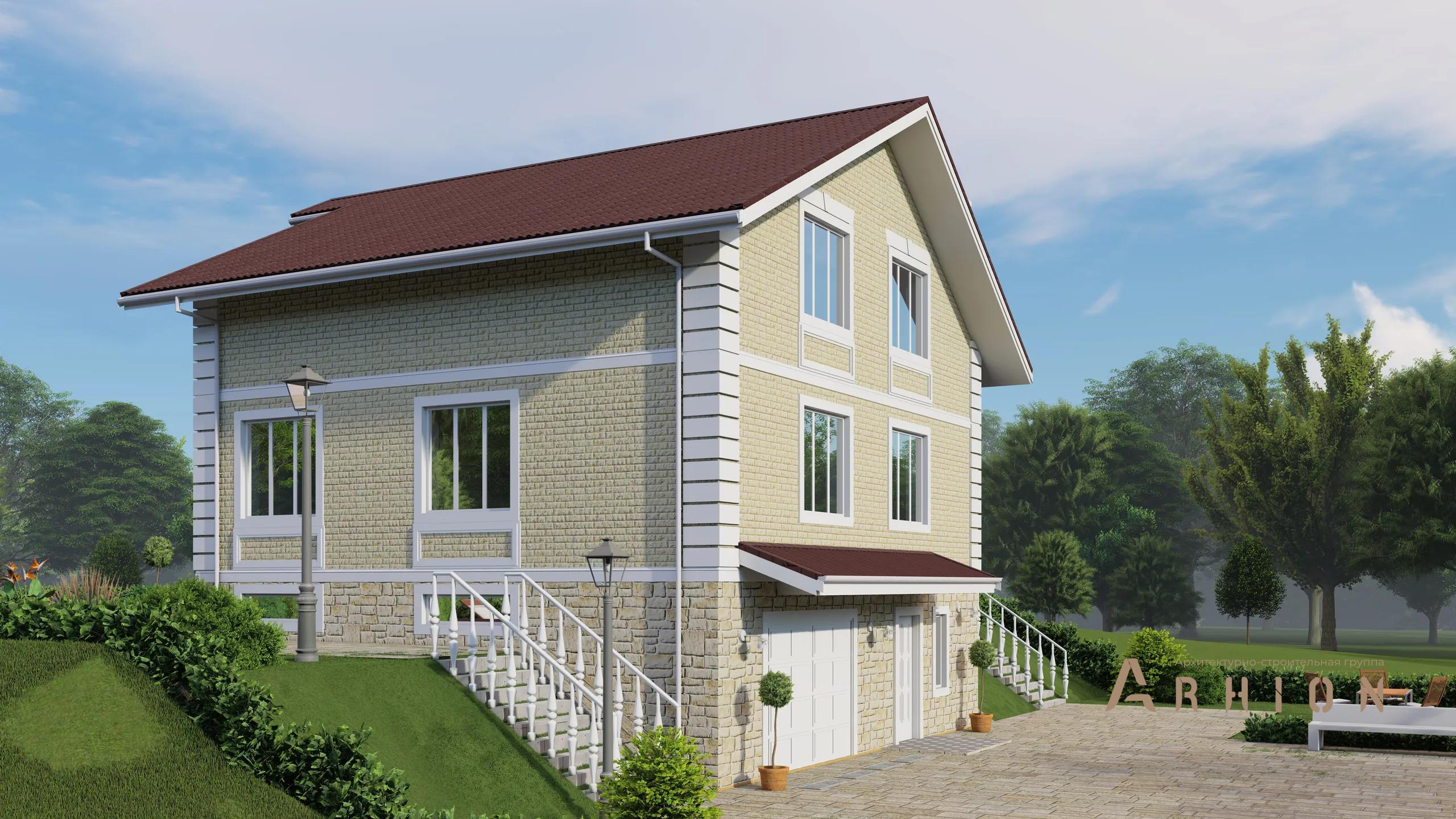 6. Проект двухэтажного дома в современном классическом стиле с двускатной кровлей, H-1306, площадью - 245 кв c цокольным этажом, мансардой, гаражом