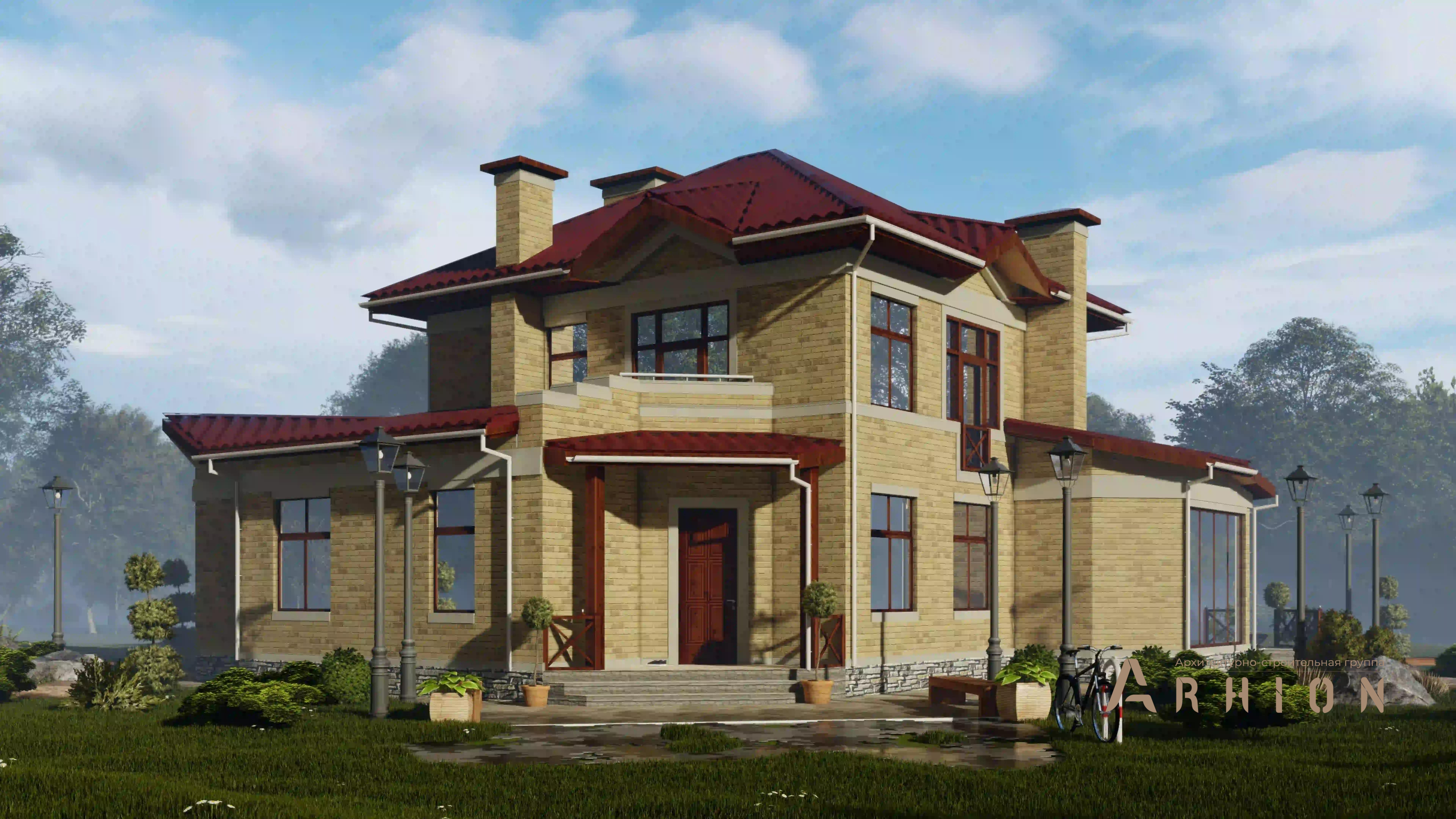 1. Проект двухэтажного дома в современном стиле с многоскатной кровлей, H-1312, площадью - 210 кв