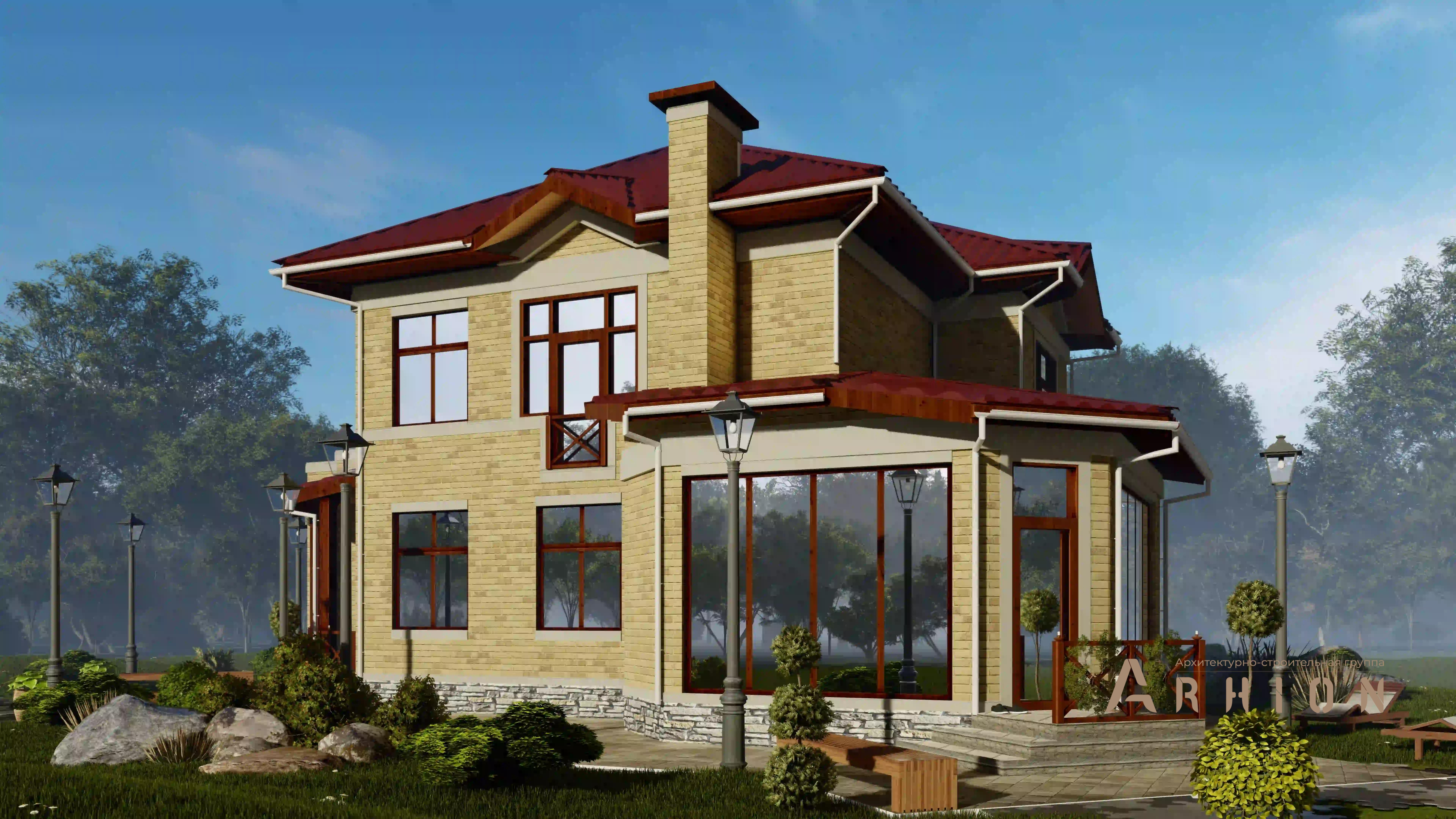 3. Проект двухэтажного дома в современном стиле с многоскатной кровлей, H-1312, площадью - 210 кв