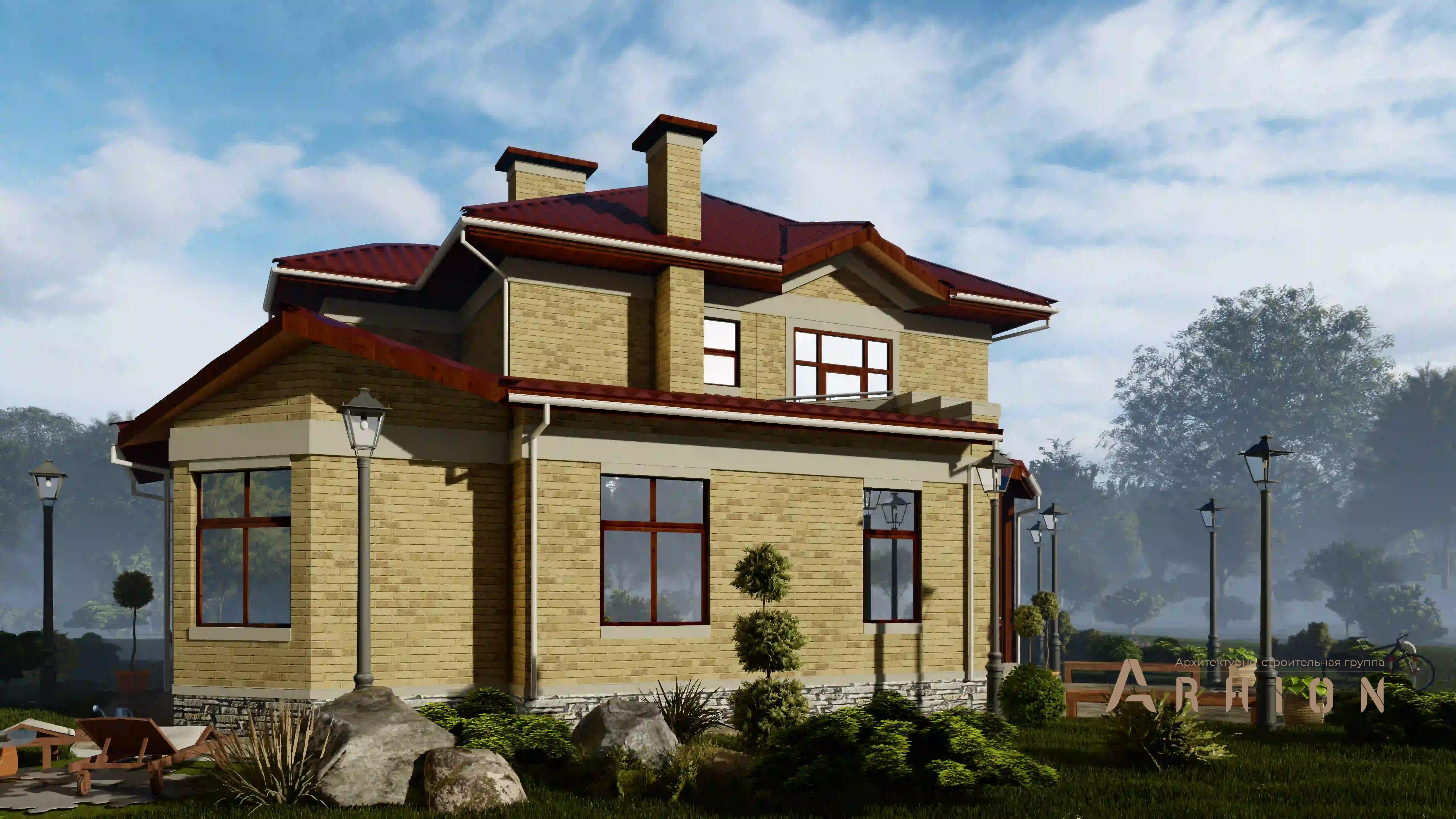 4. Проект двухэтажного дома в современном стиле с многоскатной кровлей, H-1312, площадью - 210 кв