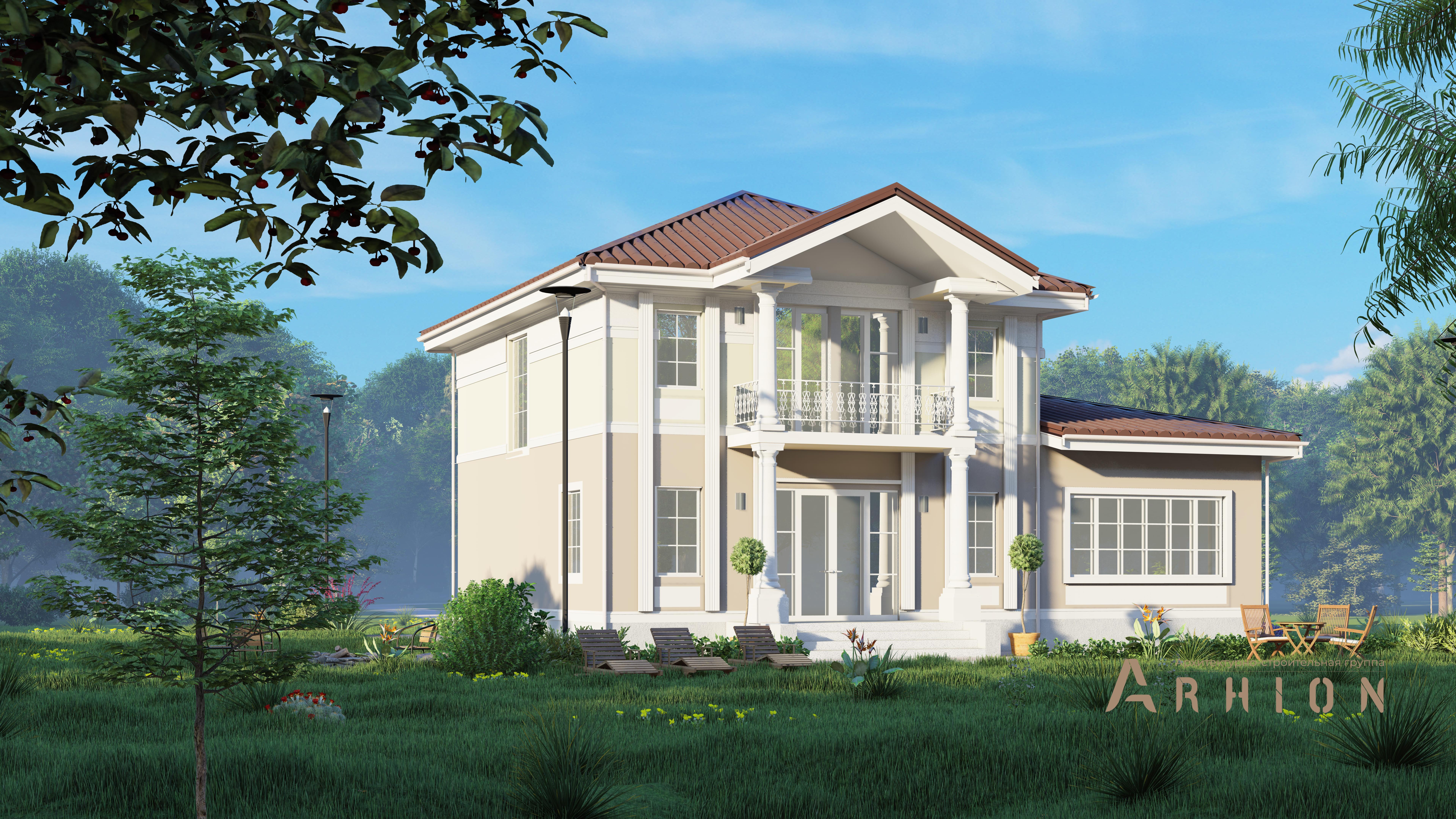 1. Проект двухэтажного дома в современном классическом стиле с многоскатной кровлей, H-1400, площадью - 219 кв c гаражом