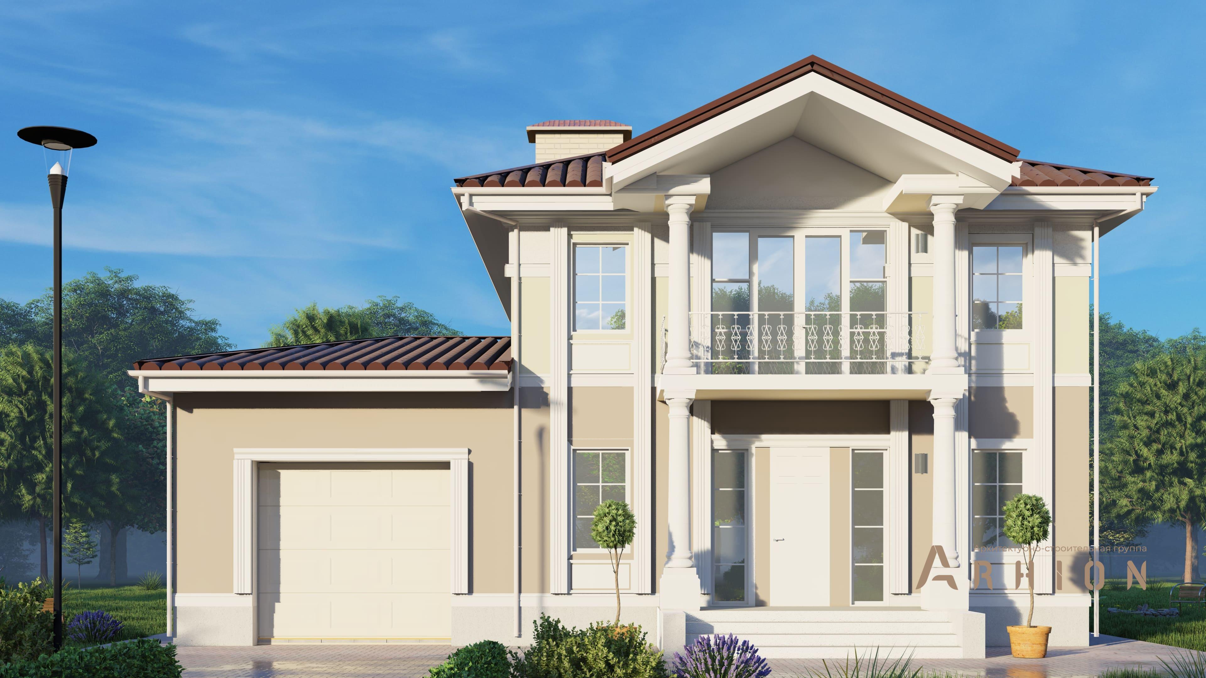 4. Проект двухэтажного дома в современном классическом стиле с многоскатной кровлей, H-1400, площадью - 219 кв c гаражом