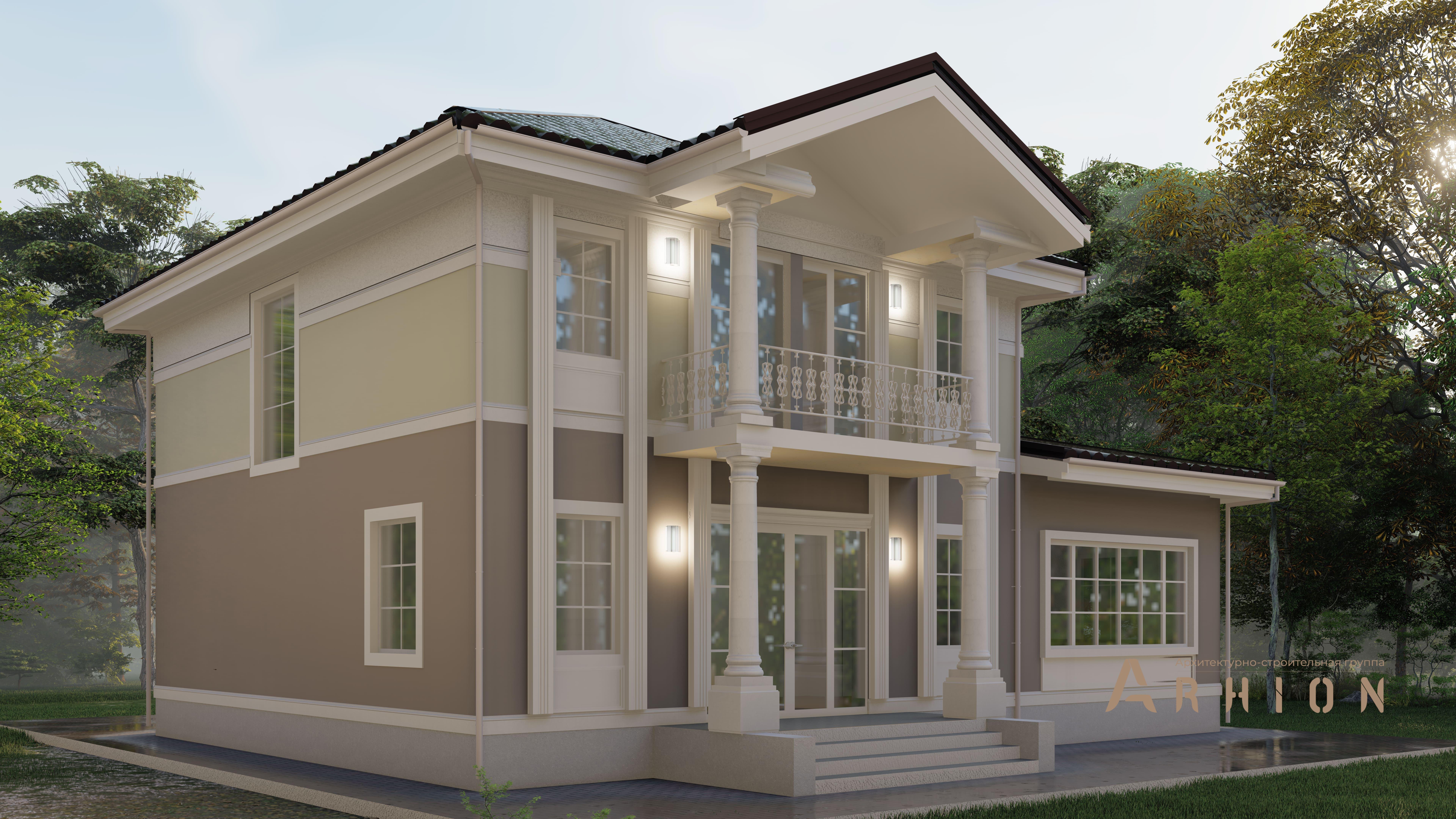 2. Проект двухэтажного дома в современном классическом стиле с многоскатной кровлей, H-1400, площадью - 219 кв c гаражом