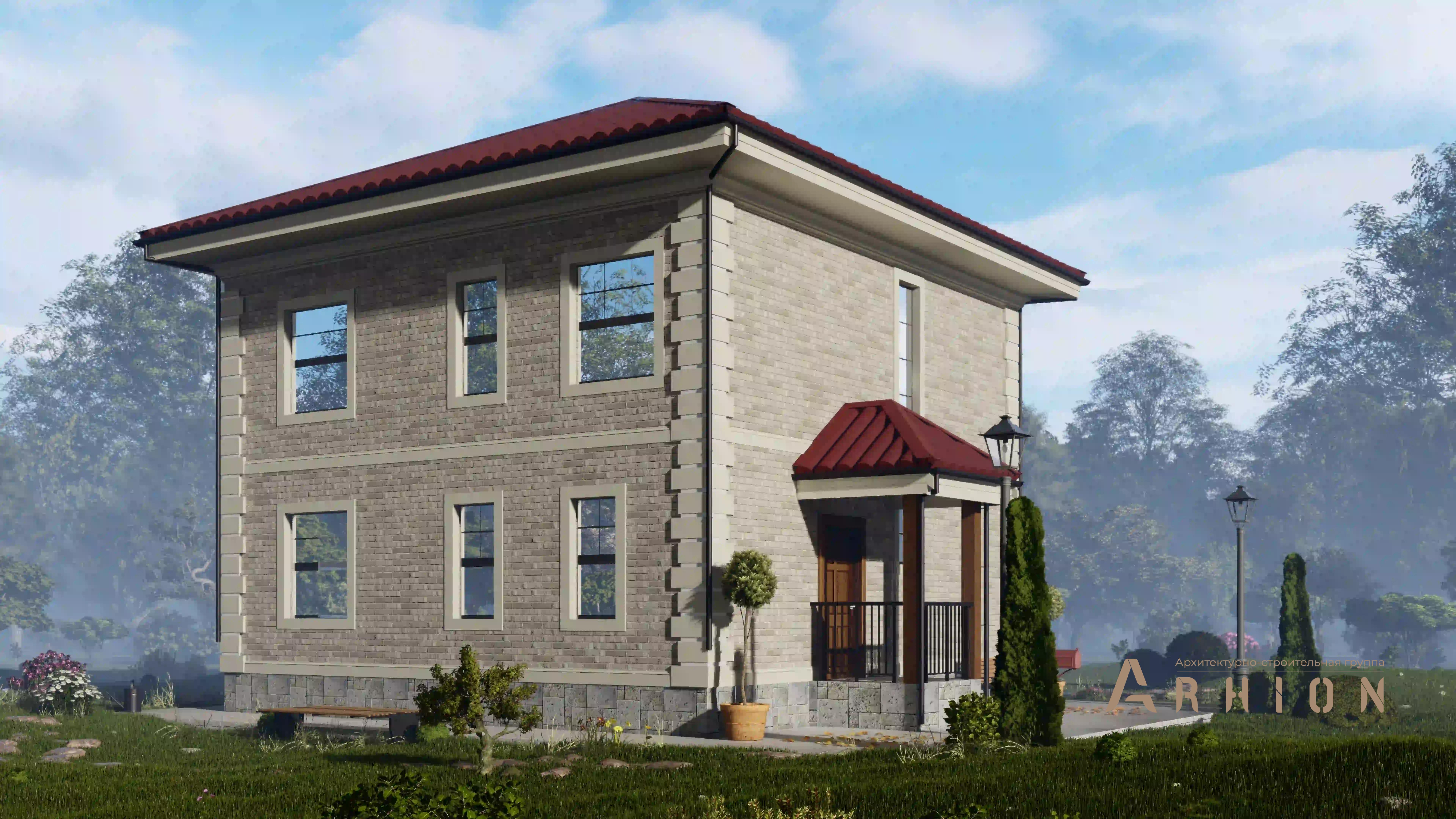 1. Проект двухэтажного дома в современном стиле с четырехскатной, H-1402, площадью - 135 кв