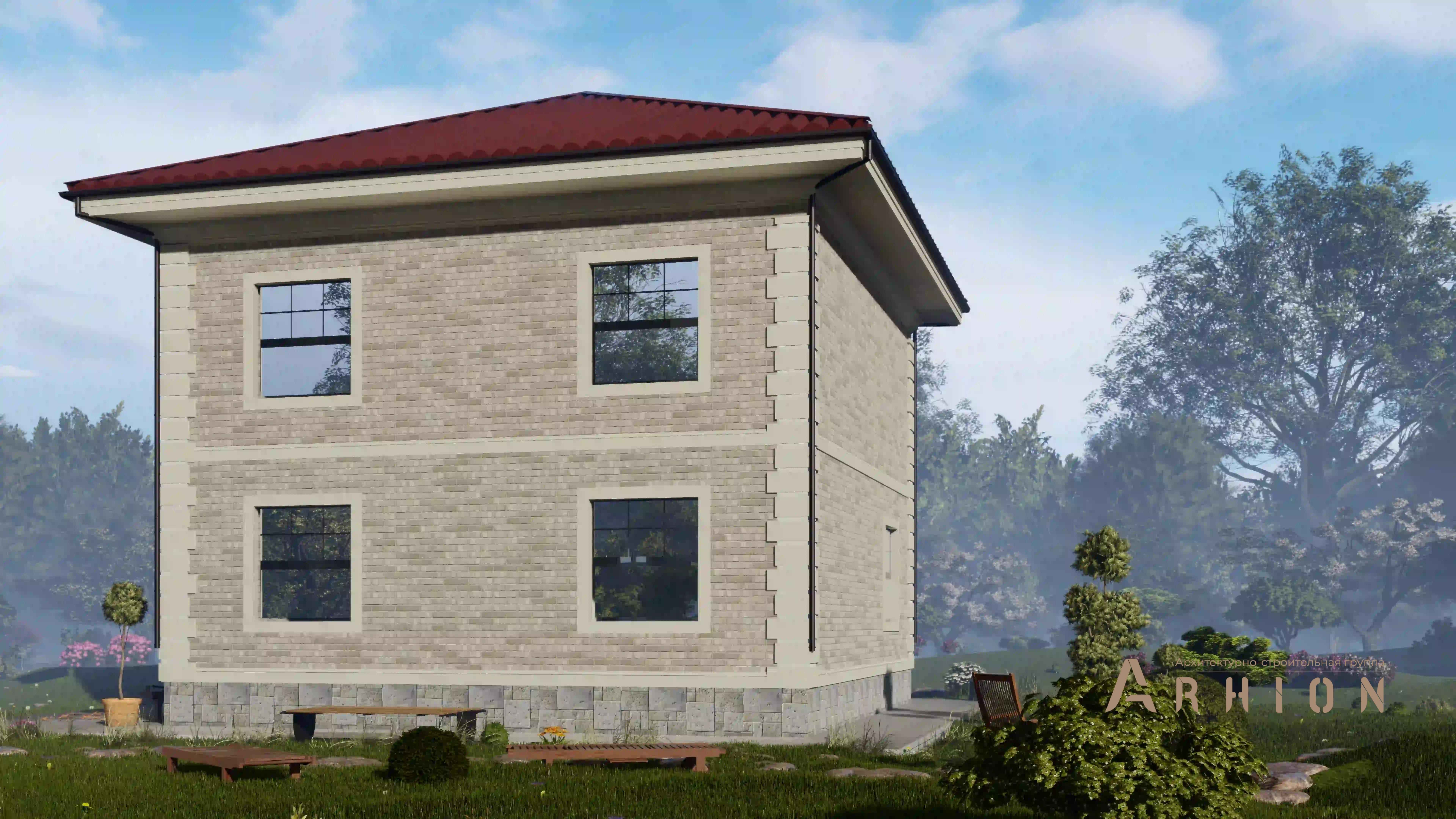 4. Проект двухэтажного дома в современном стиле с четырехскатной, H-1402, площадью - 135 кв