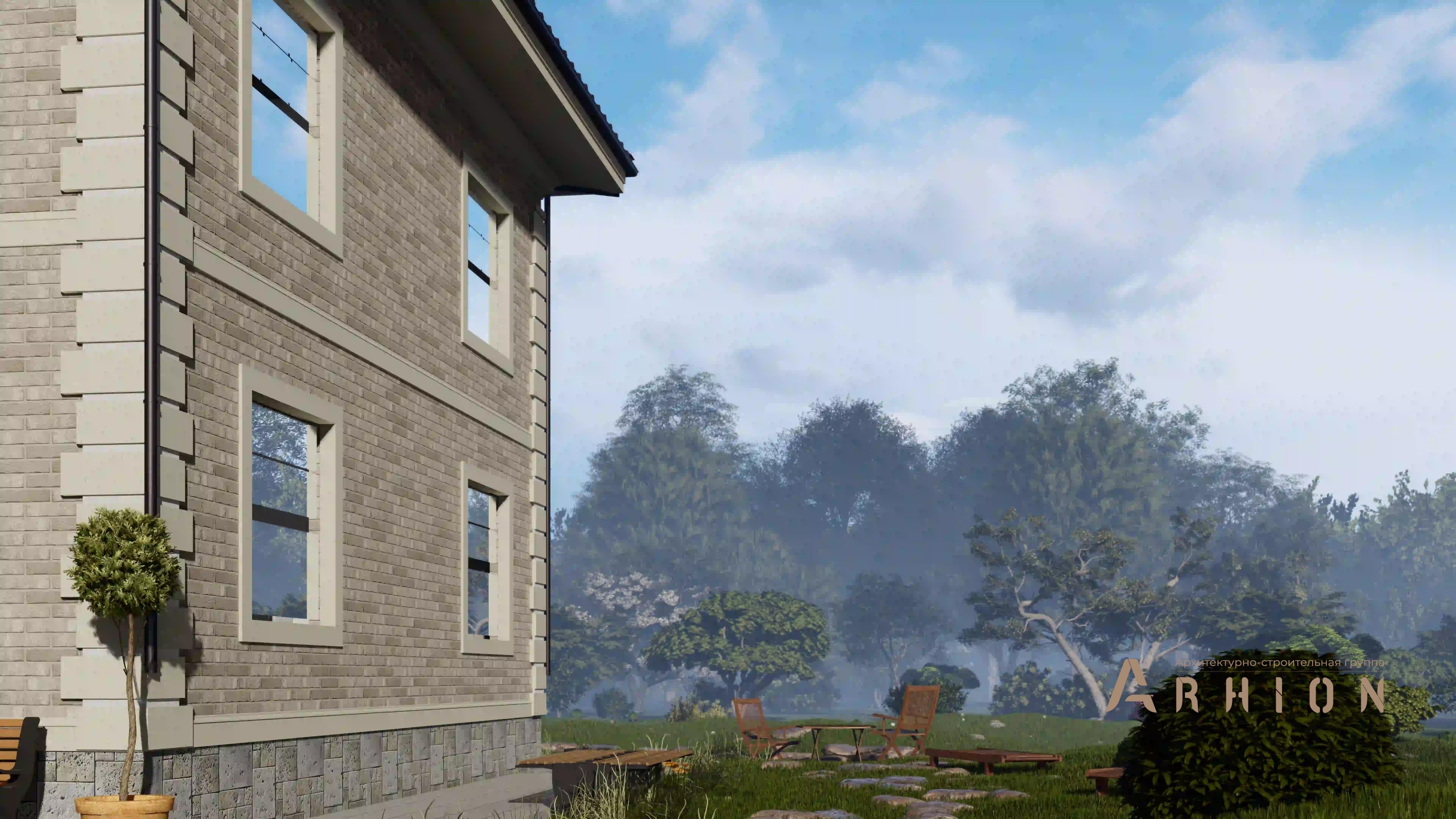 3. Проект двухэтажного дома в современном стиле с четырехскатной, H-1402, площадью - 135 кв