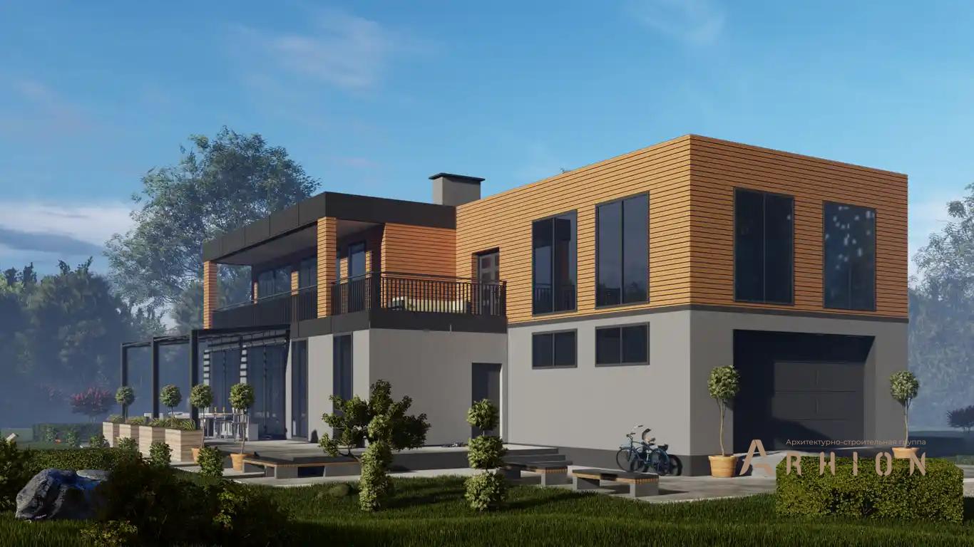 9. Проект двухэтажного дома в стиле хай-тек с плоской кровлей , H-1404, площадью - 365 кв c терассой, балконом, гаражом