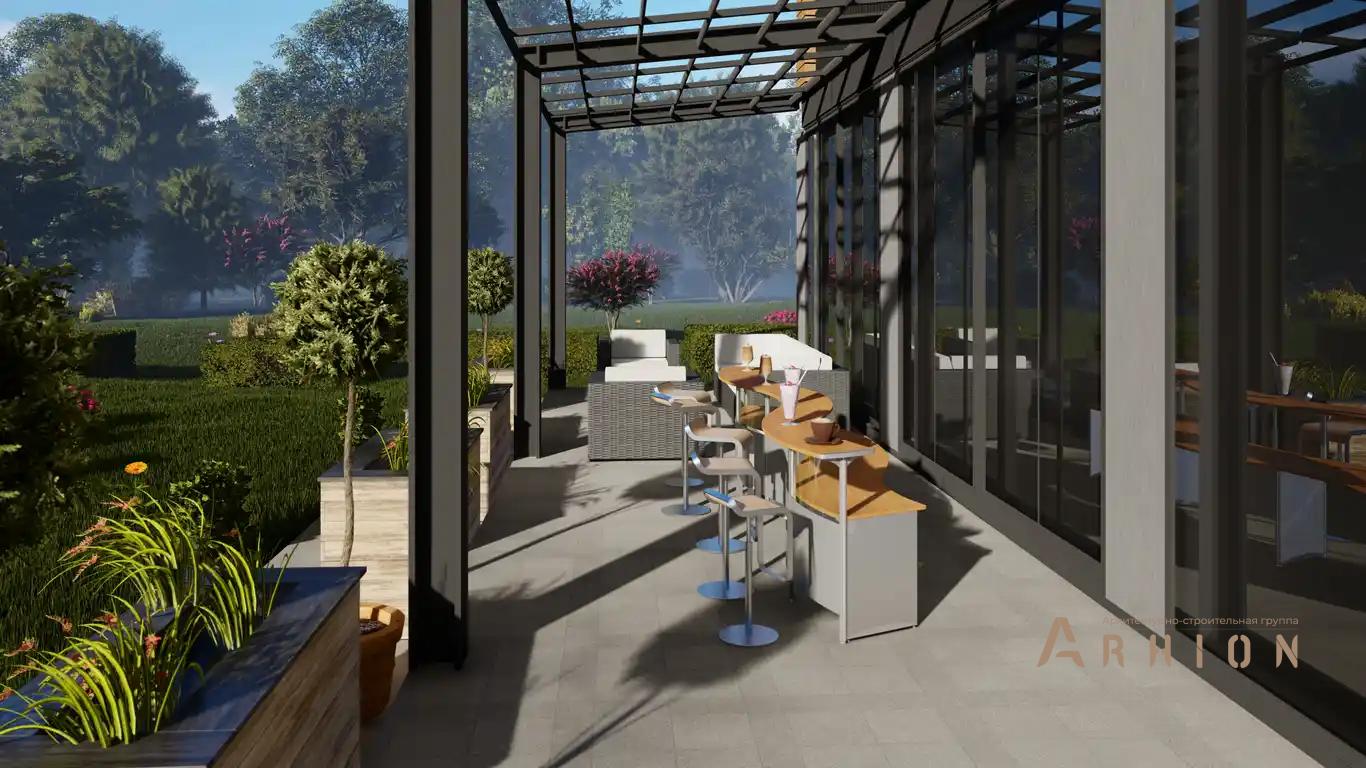 6. Проект двухэтажного дома в стиле хай-тек с плоской кровлей , H-1404, площадью - 365 кв c терассой, балконом, гаражом