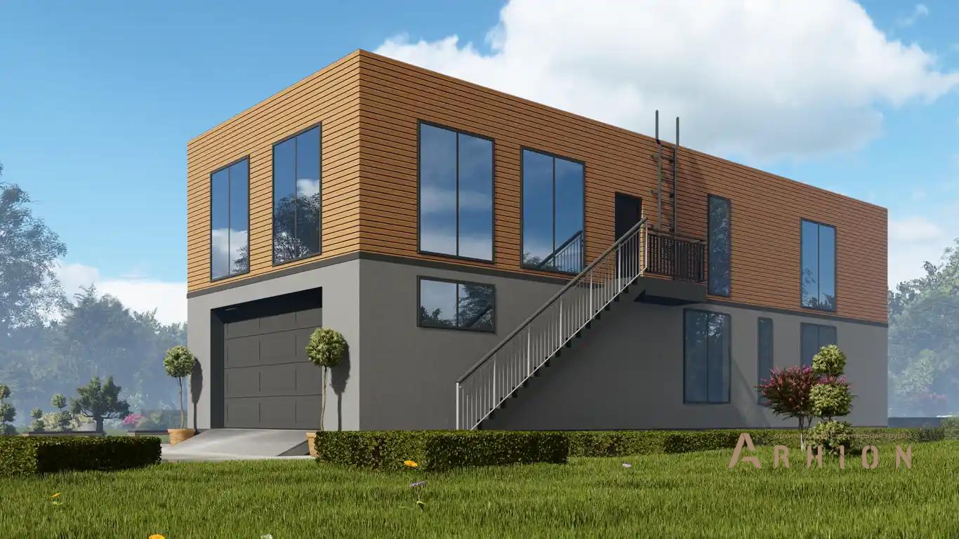 4. Проект двухэтажного дома в стиле хай-тек с плоской кровлей , H-1404, площадью - 365 кв c терассой, балконом, гаражом