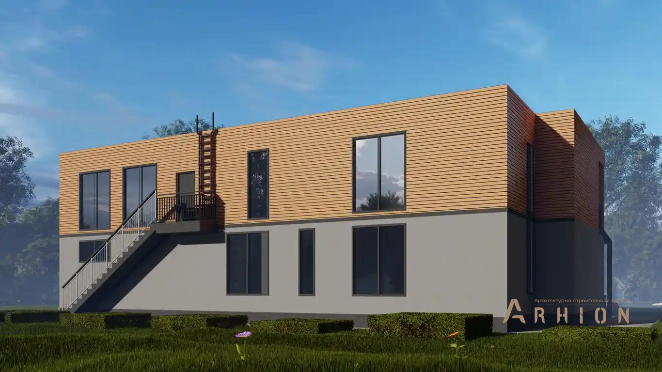 2. Проект двухэтажного дома в стиле хай-тек с плоской кровлей , H-1404, площадью - 365 кв c терассой, балконом, гаражом