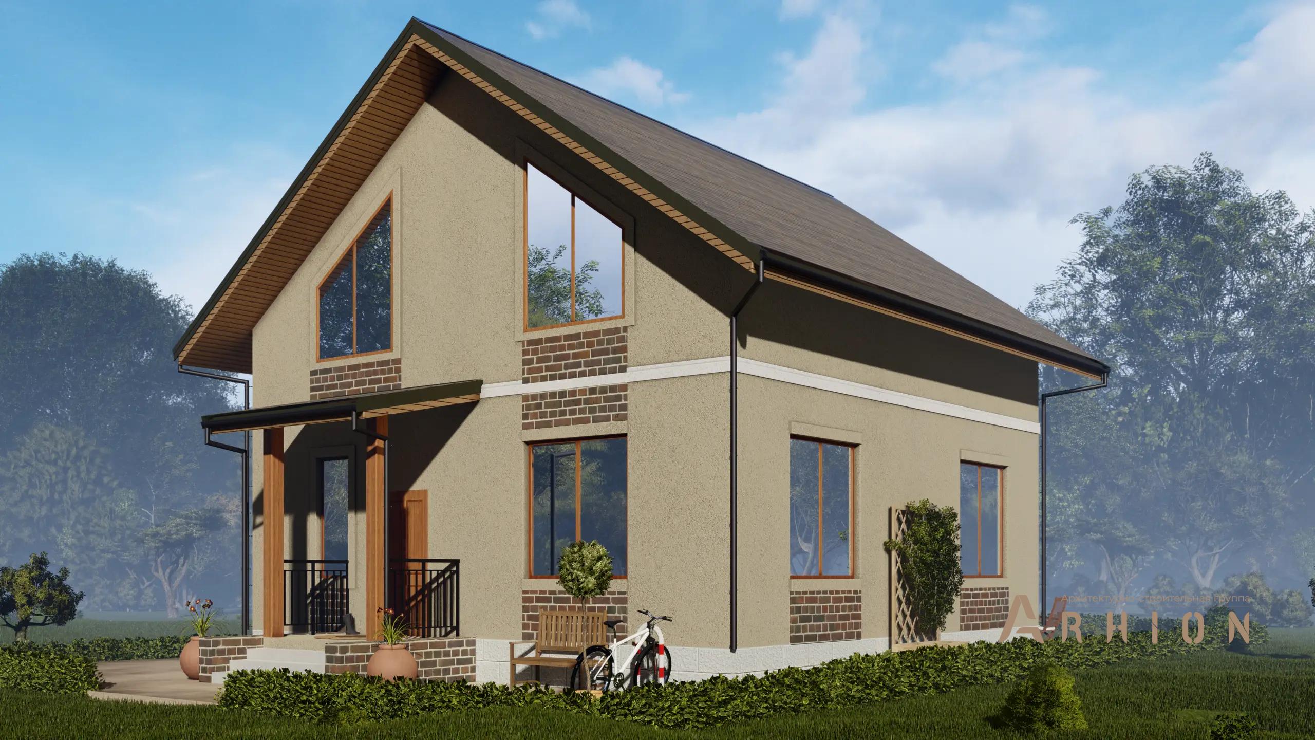 1. Проект одноэтажного дома в европейском стиле с двускатной кровлей, H-1405, площадью - 150 кв c мансардой