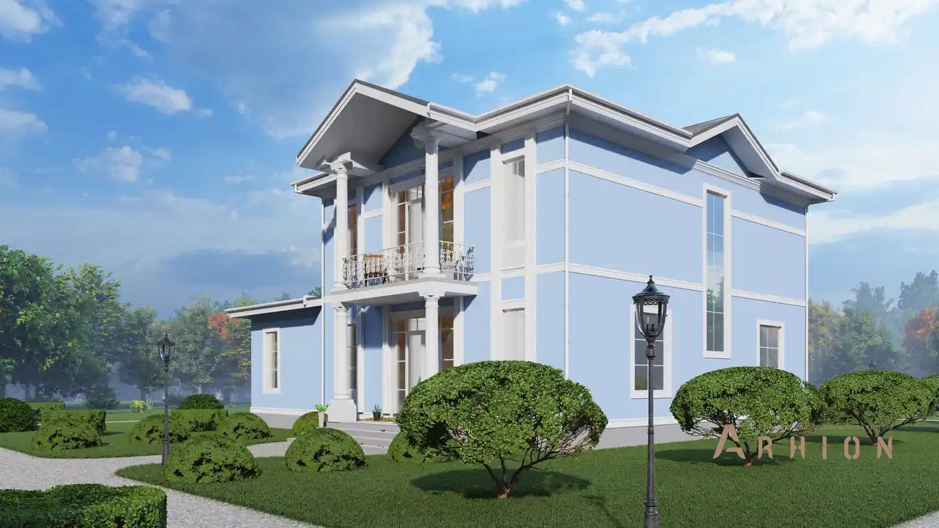 9. Проект двухэтажного дома в классическом стиле с многоскатной кровлей, H-1408, площадью - 242 кв c балконом, гаражом