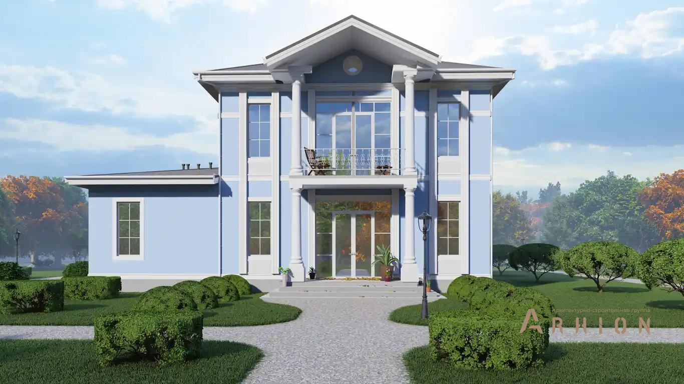 7. Проект двухэтажного дома в классическом стиле с многоскатной кровлей, H-1408, площадью - 242 кв c балконом, гаражом