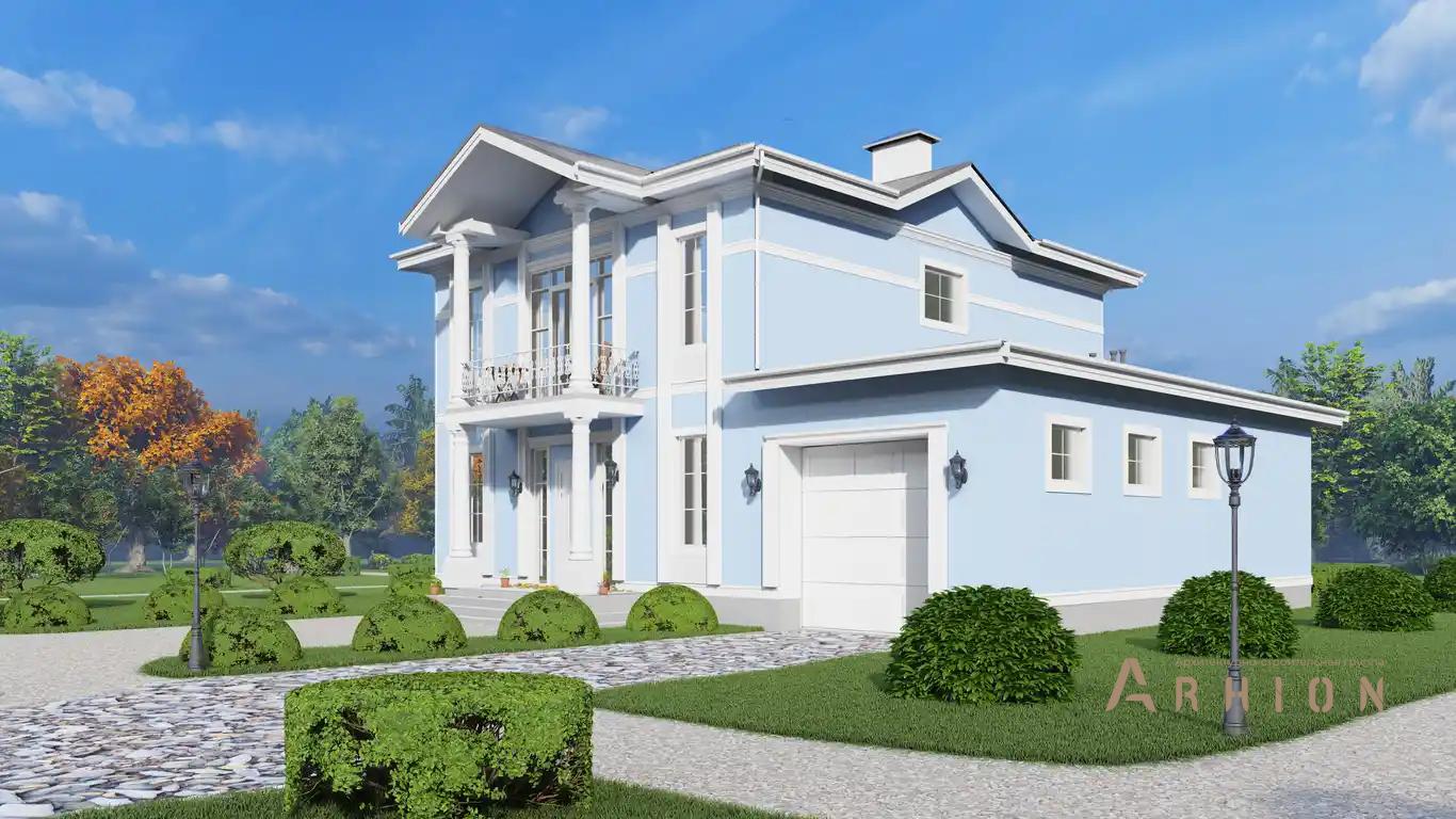 6. Проект двухэтажного дома в классическом стиле с многоскатной кровлей, H-1408, площадью - 242 кв c балконом, гаражом