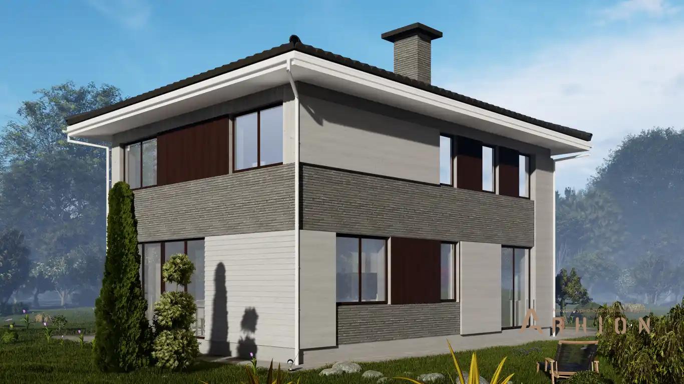 8. Проект двухэтажного дома в современном стиле с четырехскатной, H-1409, площадью - 180 кв c терассой, балконом, гаражом