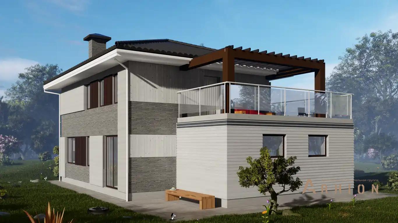 6. Проект двухэтажного дома в современном стиле с четырехскатной, H-1409, площадью - 180 кв c терассой, балконом, гаражом