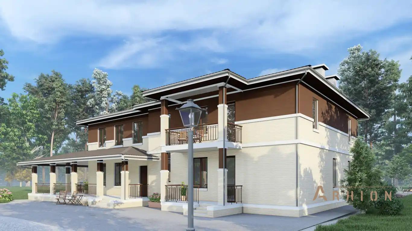 10. Проект двухэтажного дома в европейском стиле с многоскатной кровлей, H-1410, площадью - 624 кв c терассой, гаражом