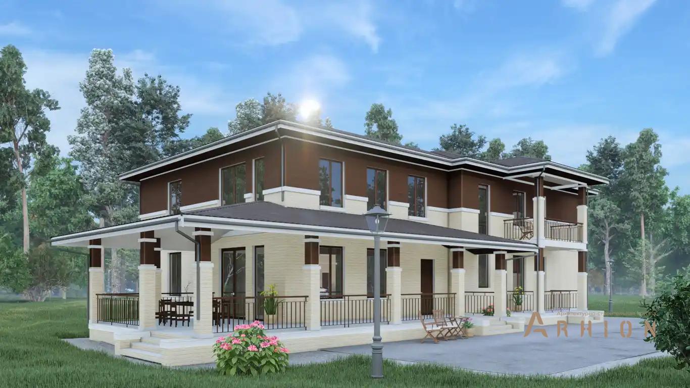 9. Проект двухэтажного дома в европейском стиле с многоскатной кровлей, H-1410, площадью - 624 кв c терассой, гаражом