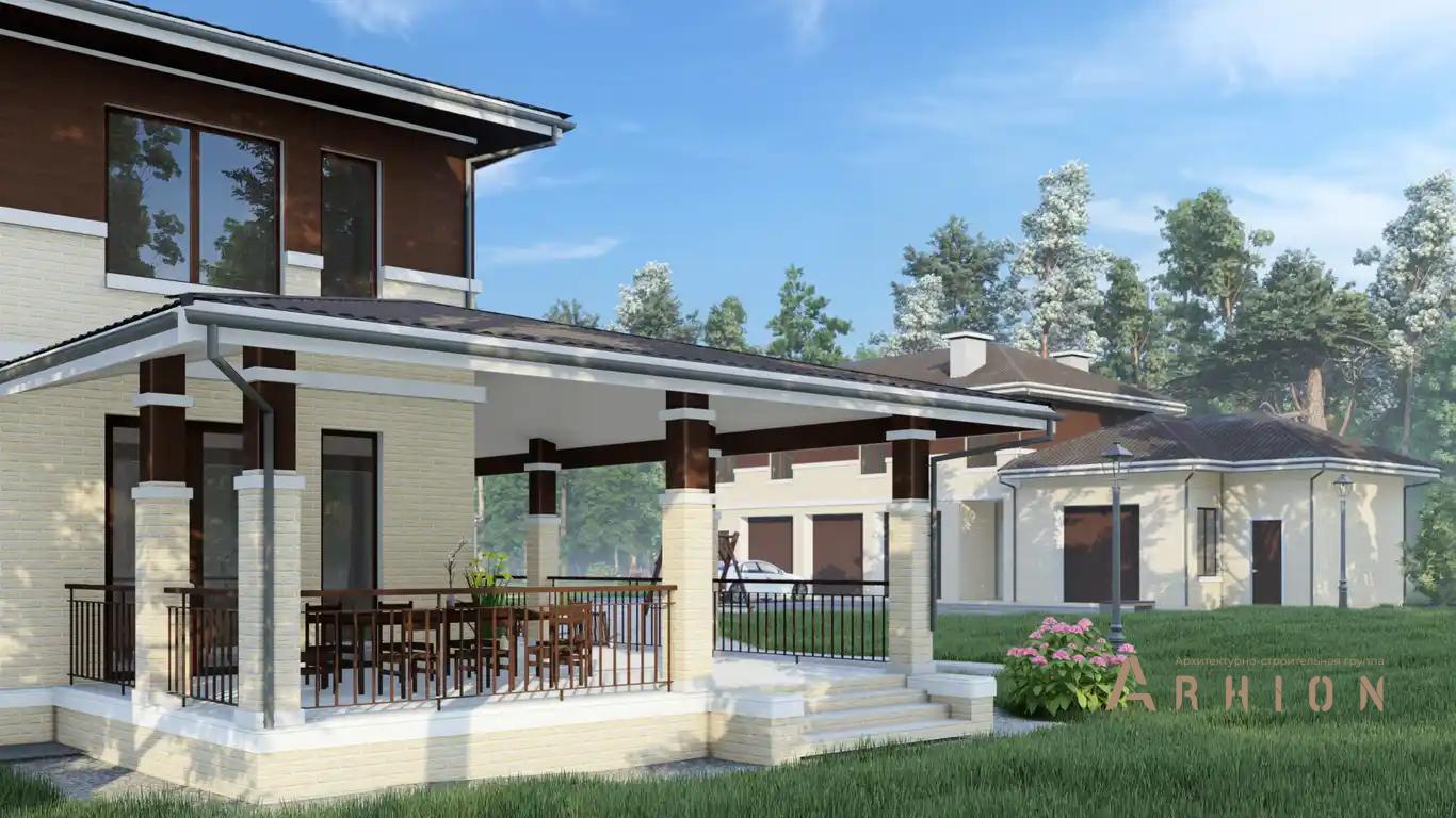 4. Проект двухэтажного дома в европейском стиле с многоскатной кровлей, H-1410, площадью - 624 кв c терассой, гаражом