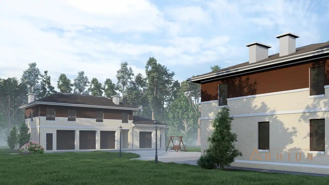 7. Проект двухэтажного дома в европейском стиле с многоскатной кровлей, H-1410, площадью - 624 кв c терассой, гаражом