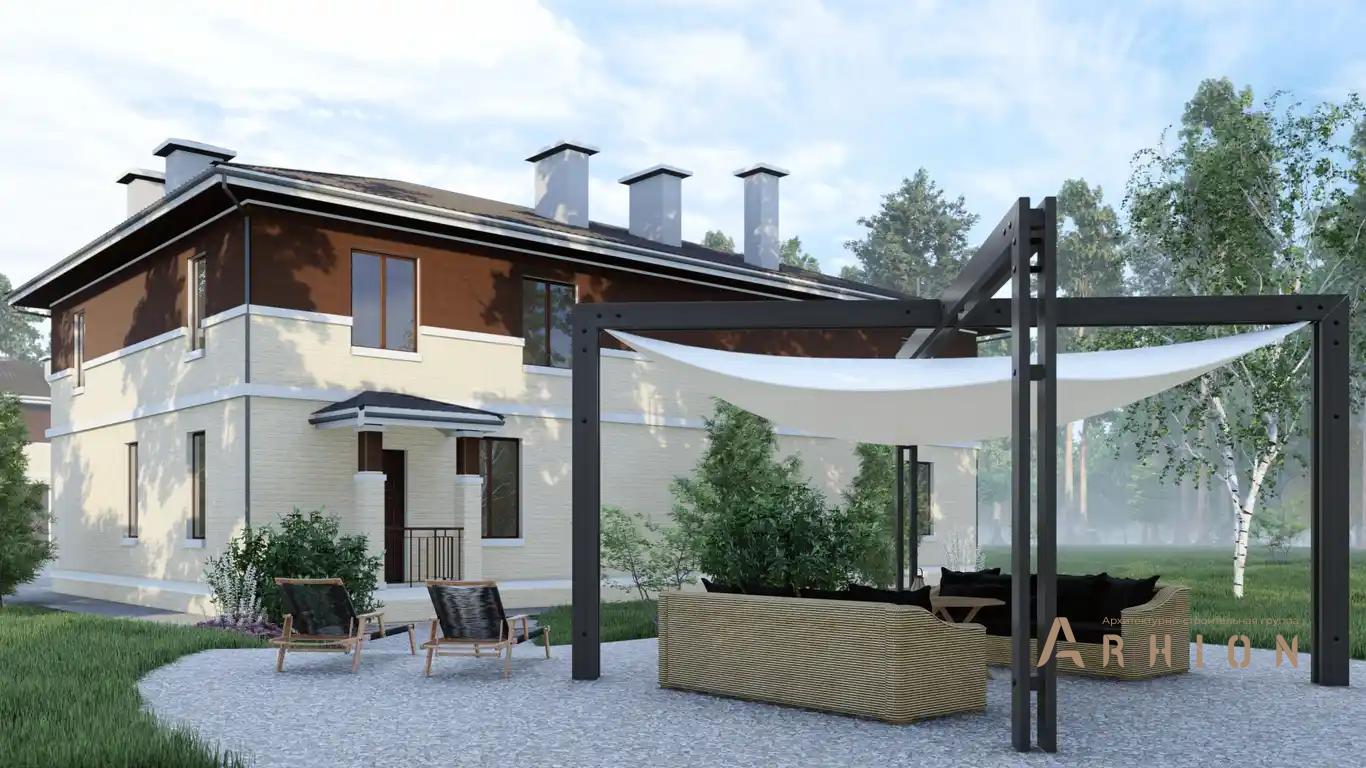 6. Проект двухэтажного дома в европейском стиле с многоскатной кровлей, H-1410, площадью - 624 кв c терассой, гаражом