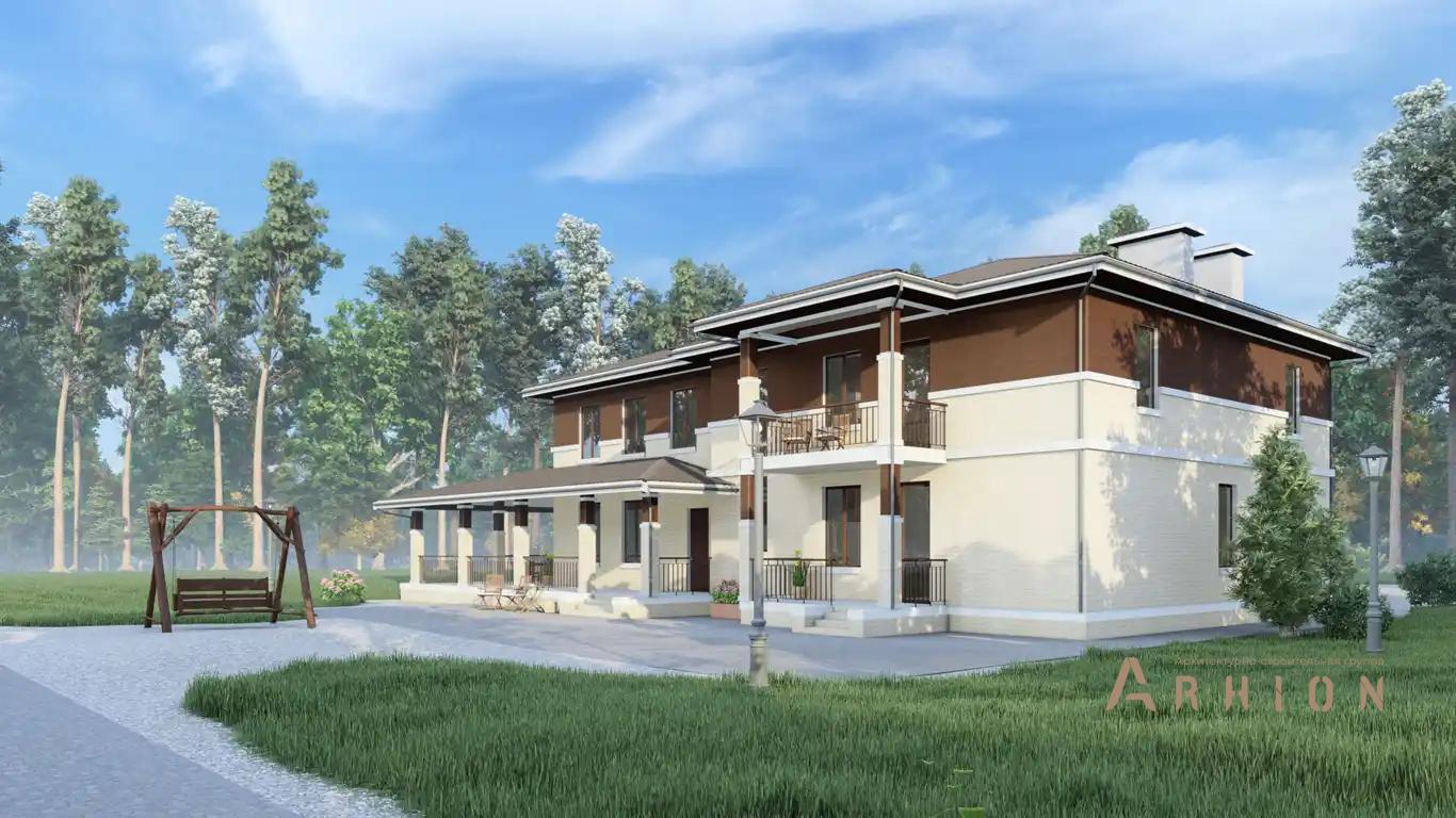 5. Проект двухэтажного дома в европейском стиле с многоскатной кровлей, H-1410, площадью - 624 кв c терассой, гаражом