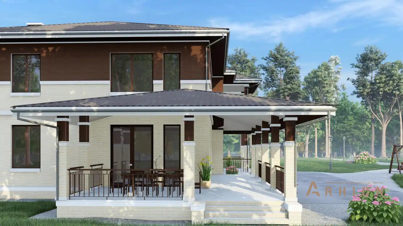 3. Проект двухэтажного дома в европейском стиле с многоскатной кровлей, H-1410, площадью - 624 кв c терассой, гаражом