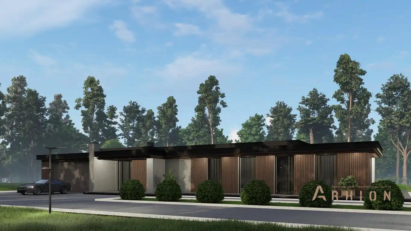 2. Проект одноэтажного дома в стиле хай-тек с плоской кровлей , H-1411, площадью - 503 кв c терассой, гаражом