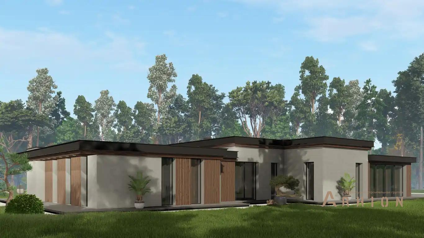 8. Проект одноэтажного дома в стиле хай-тек с плоской кровлей , H-1411, площадью - 503 кв c терассой, гаражом