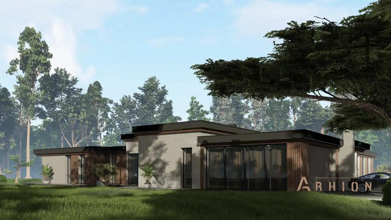 7. Проект одноэтажного дома в стиле хай-тек с плоской кровлей , H-1411, площадью - 503 кв c терассой, гаражом