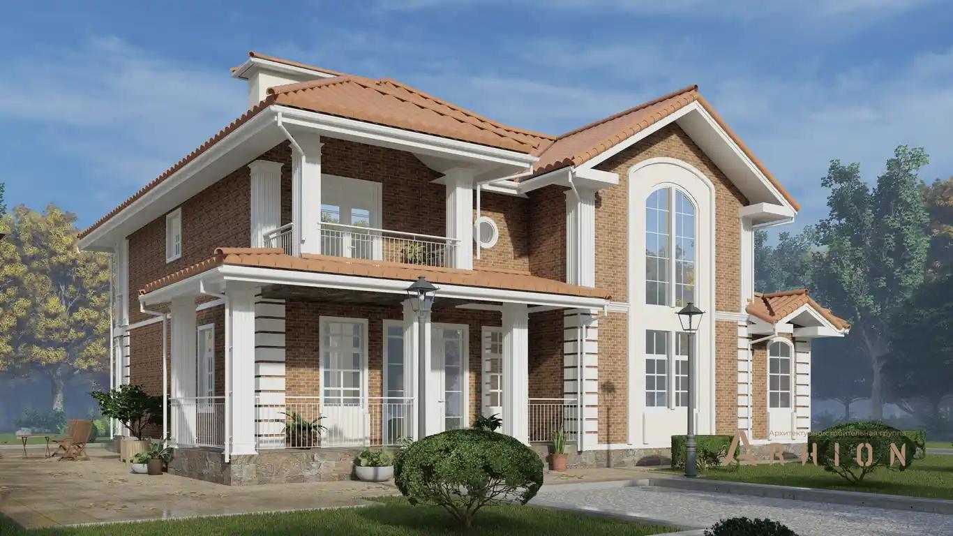 1. Проект двухэтажного дома в европейском стиле с многоскатной кровлей, H-1415, площадью - 294 кв c терассой, балконом