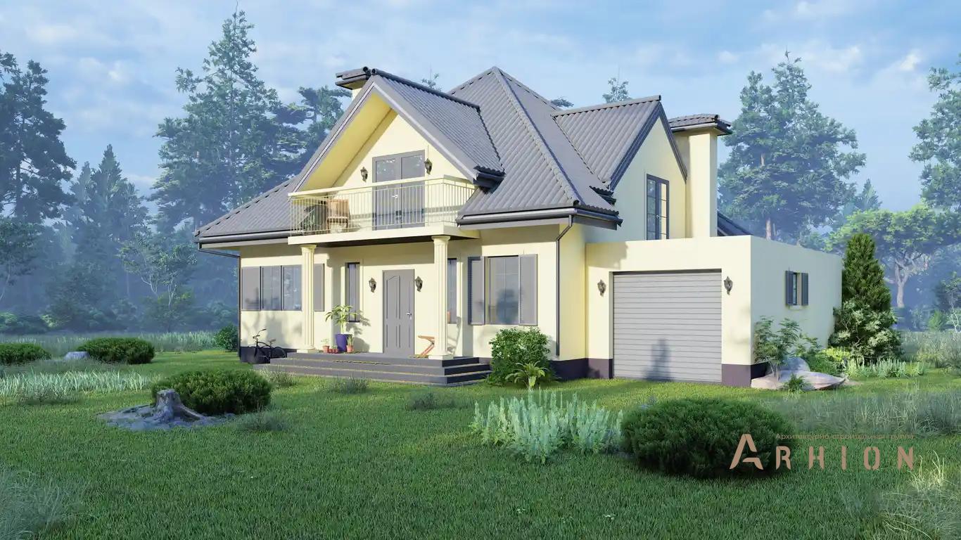 1. Проект одноэтажного дома в европейском стиле с многоскатной кровлей, H-1418, площадью - 290 кв c мансардой, терассой, балконом, гаражом