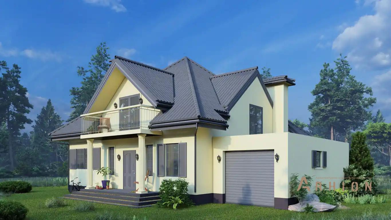 7. Проект одноэтажного дома в европейском стиле с многоскатной кровлей, H-1418, площадью - 290 кв c мансардой, терассой, балконом, гаражом