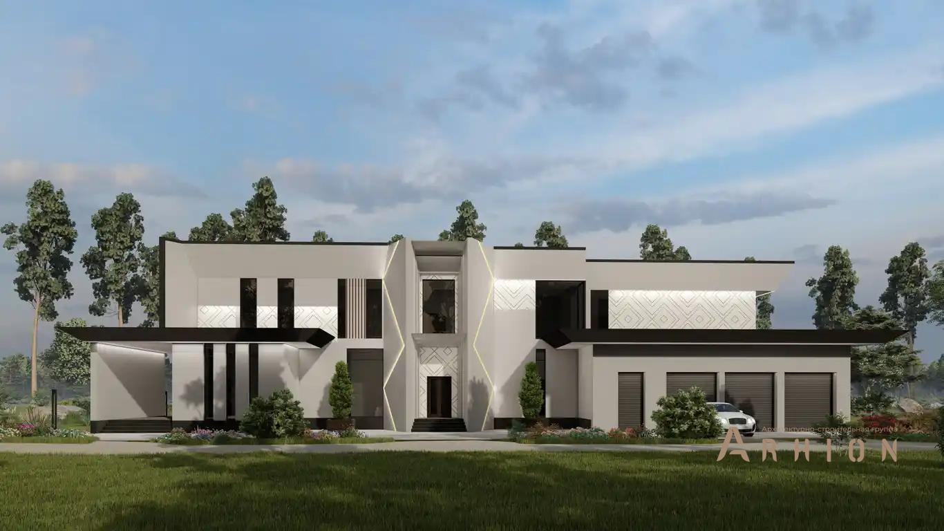 1. Проект двухэтажного дома в стиле хай-тек с плоской кровлей , H-1419, площадью - 828 кв c терассой, балконом, гаражом, бассейном