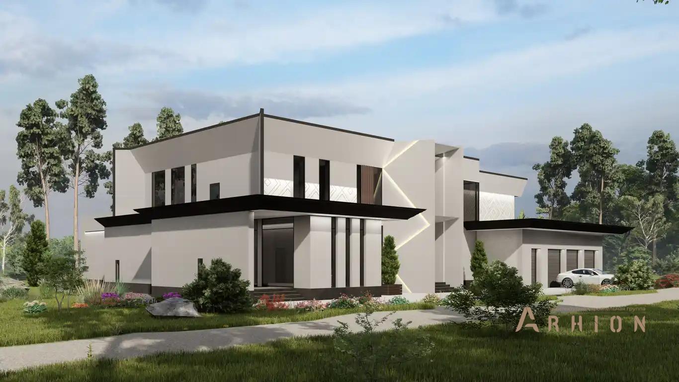 4. Проект двухэтажного дома в стиле хай-тек с плоской кровлей , H-1419, площадью - 828 кв c терассой, балконом, гаражом, бассейном