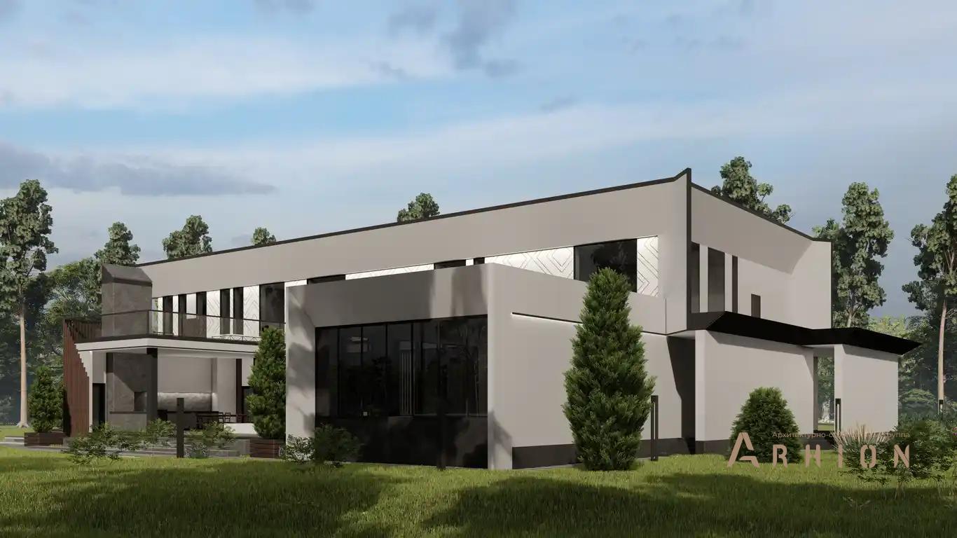 3. Проект двухэтажного дома в стиле хай-тек с плоской кровлей , H-1419, площадью - 828 кв c терассой, балконом, гаражом, бассейном