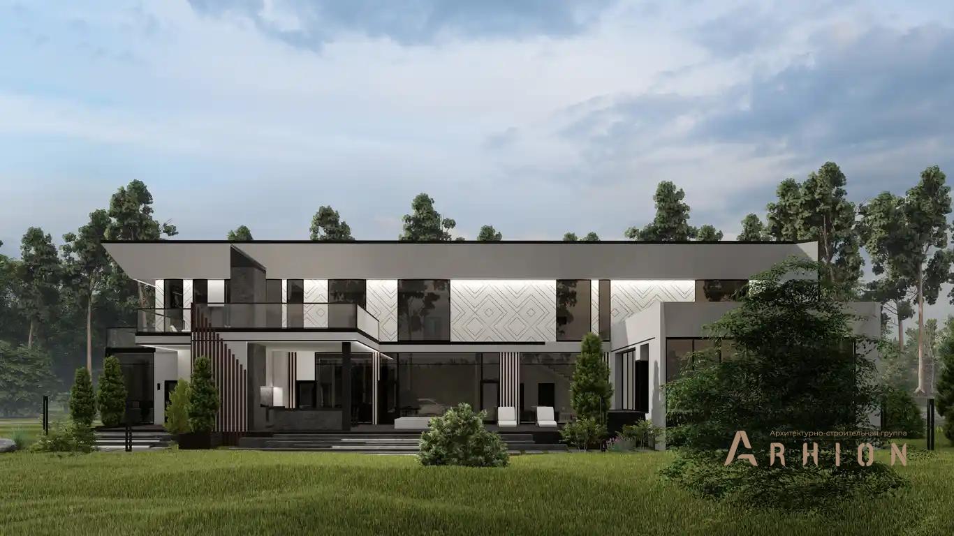 2. Проект двухэтажного дома в стиле хай-тек с плоской кровлей , H-1419, площадью - 828 кв c терассой, балконом, гаражом, бассейном