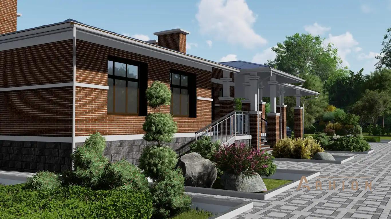 10. Проект одноэтажного дома в стиле Ллойда Райта (прерий) с многоскатной кровлей, H-1501, площадью - 191 кв c терассой, гаражом