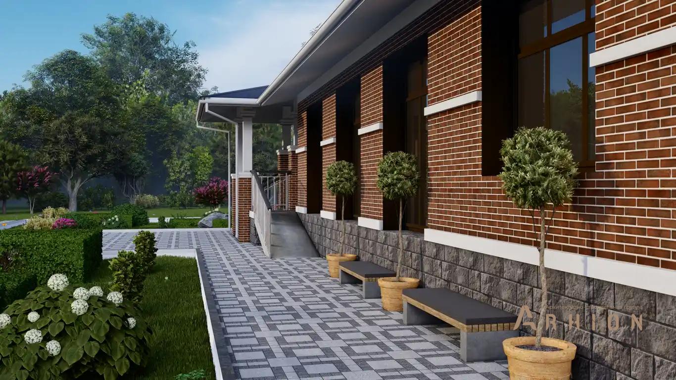 9. Проект одноэтажного дома в стиле Ллойда Райта (прерий) с многоскатной кровлей, H-1501, площадью - 191 кв c терассой, гаражом