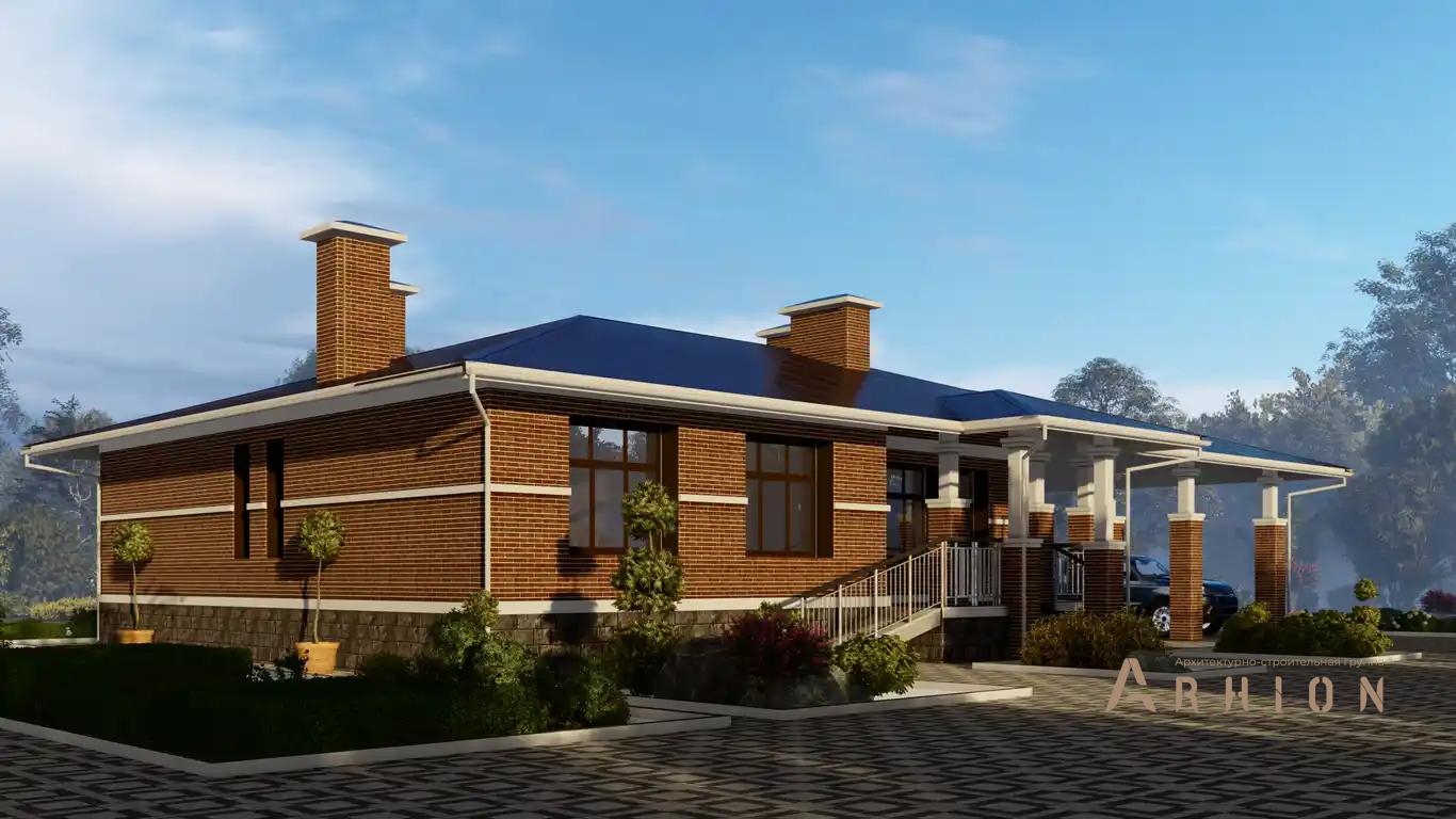 7. Проект одноэтажного дома в стиле Ллойда Райта (прерий) с многоскатной кровлей, H-1501, площадью - 191 кв c терассой, гаражом