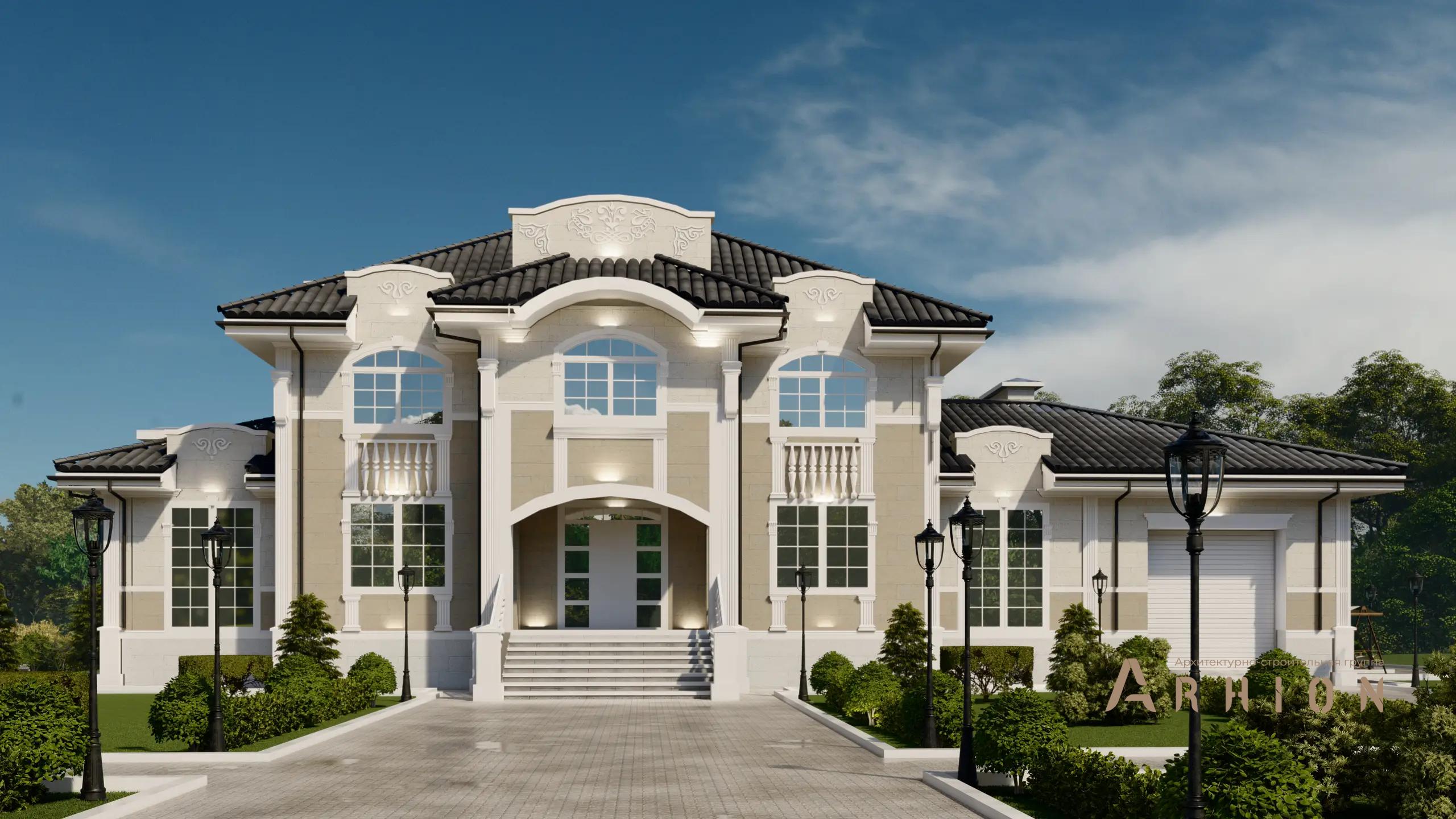 1. Проект двухэтажного дома в классическом стиле с многоскатной кровлей, H-1502, площадью - 411 кв c сауной, терассой, гаражом, бассейном