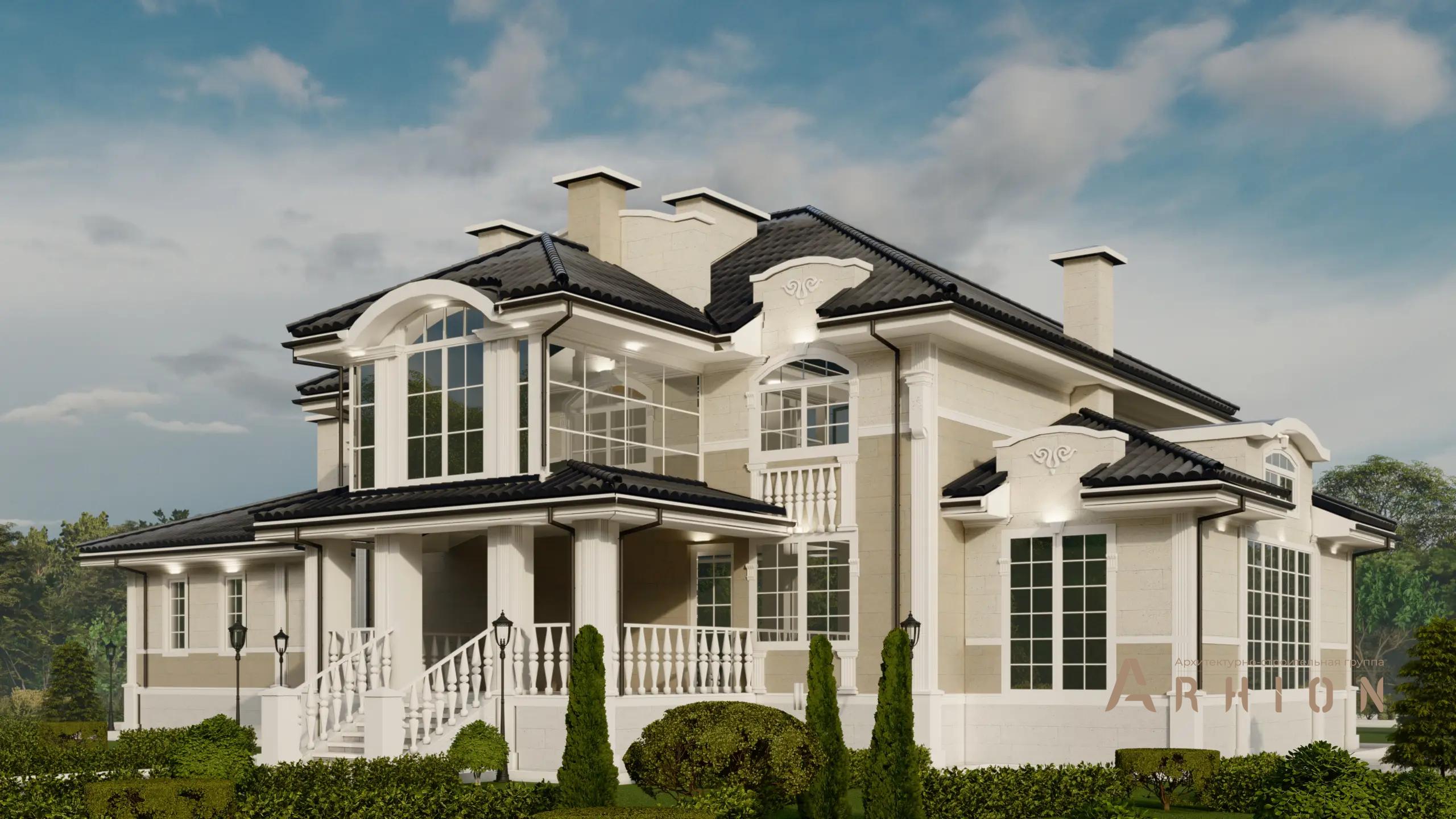 9. Проект двухэтажного дома в классическом стиле с многоскатной кровлей, H-1502, площадью - 411 кв c сауной, терассой, гаражом, бассейном