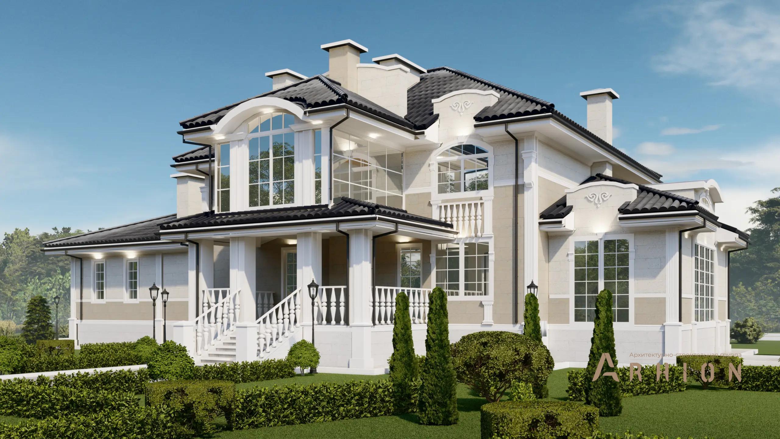 6. Проект двухэтажного дома в классическом стиле с многоскатной кровлей, H-1502, площадью - 411 кв c сауной, терассой, гаражом, бассейном