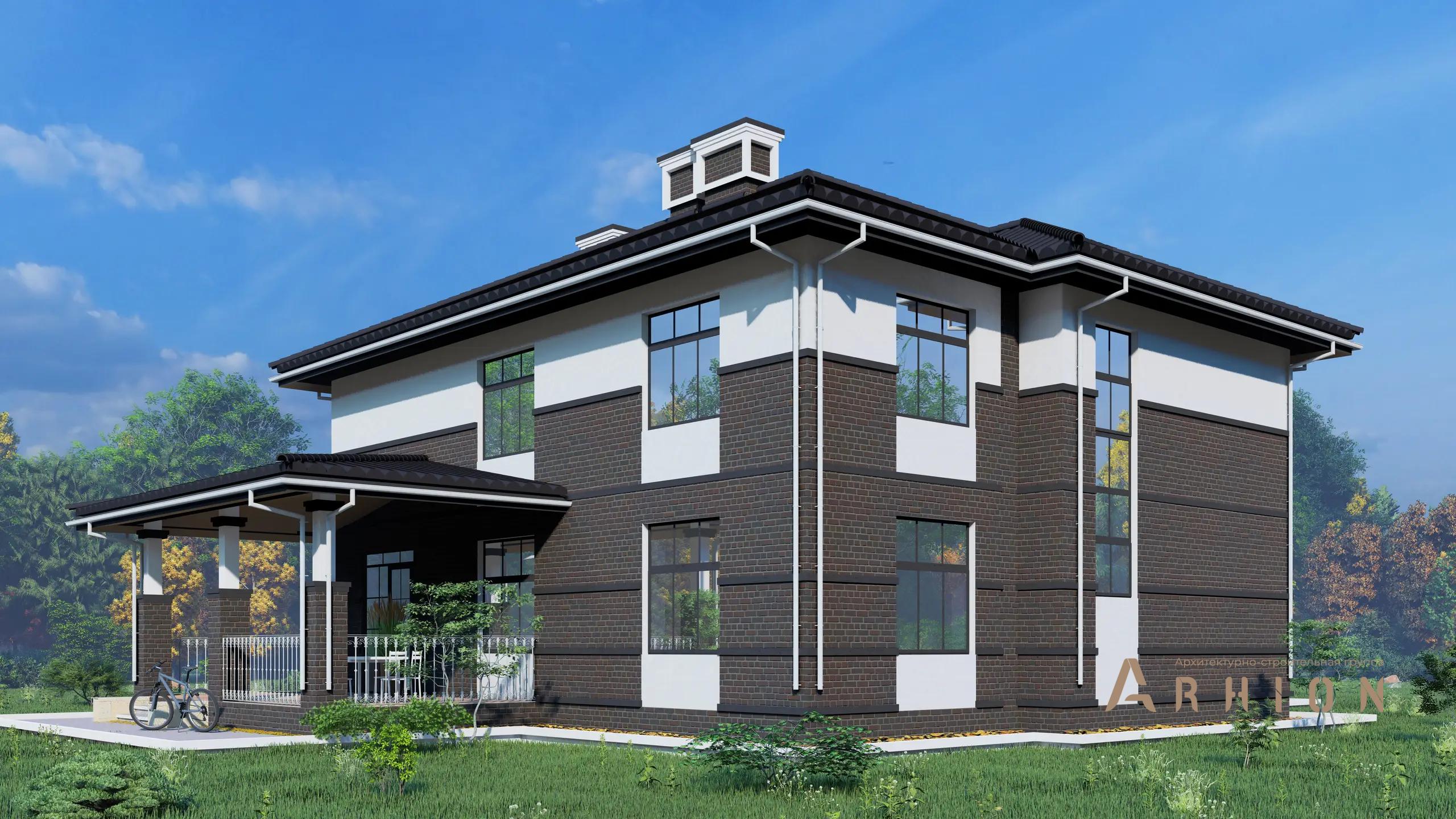 2. Проект двухэтажного дома в современном стиле с многоскатной кровлей, H-1503, площадью - 290 кв c терассой, гаражом